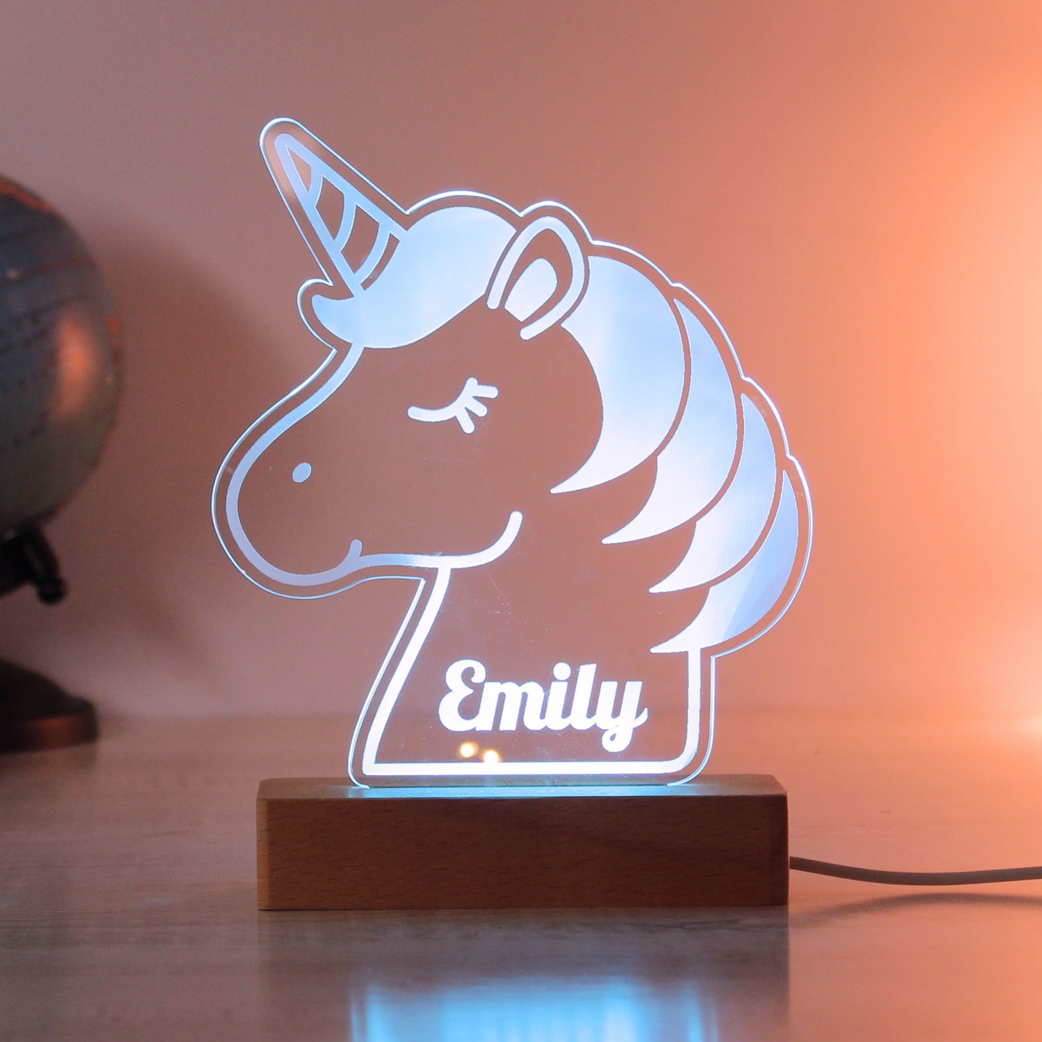 Personalised Unicorn Wooden Based LED Light - gift & personalise