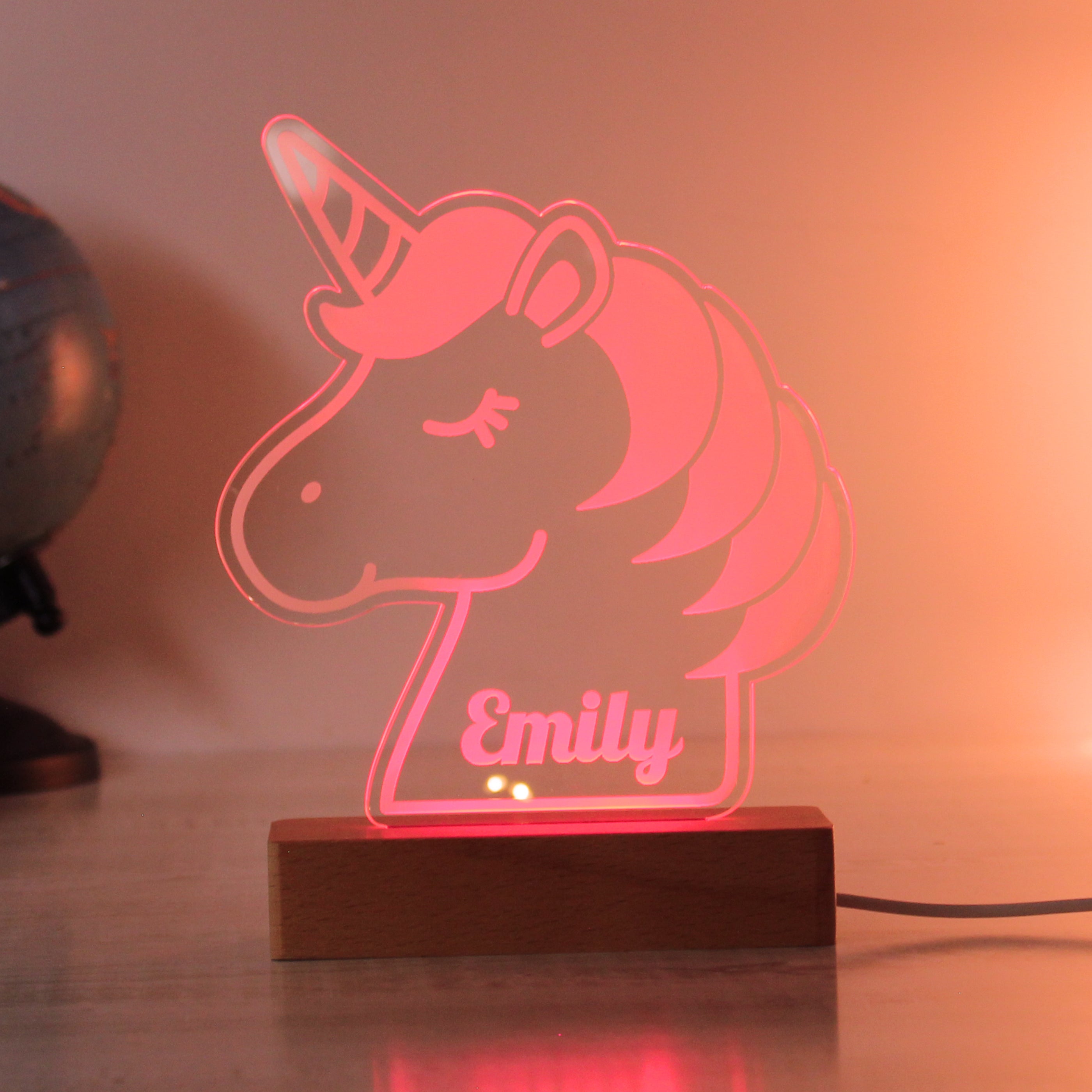 Personalised Unicorn Wooden Based LED Light - gift & personalise