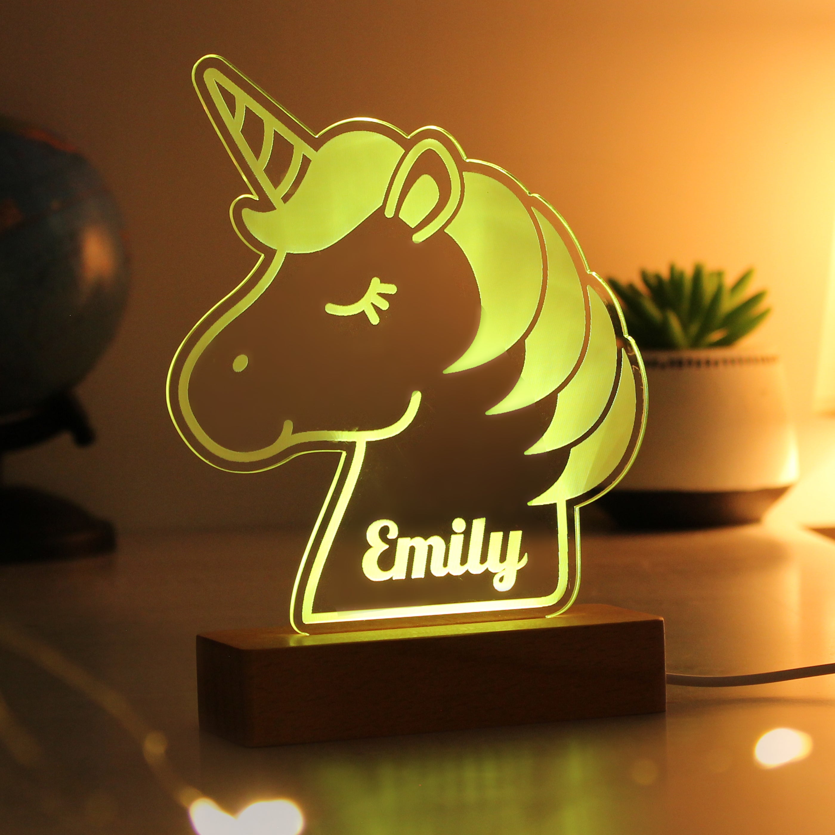 Personalised Unicorn Wooden Based LED Light - gift & personalise