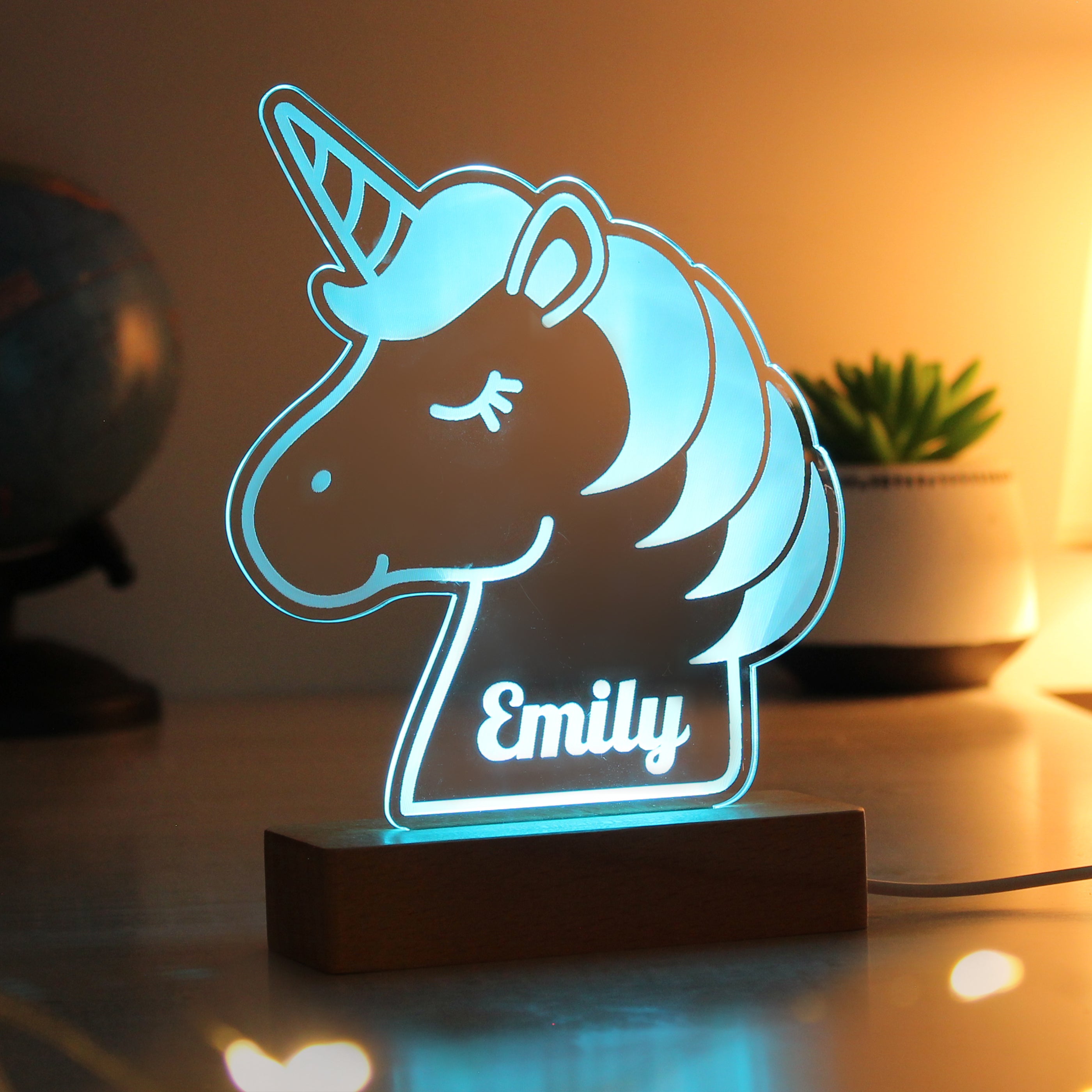 Personalised Unicorn Wooden Based LED Light - gift & personalise