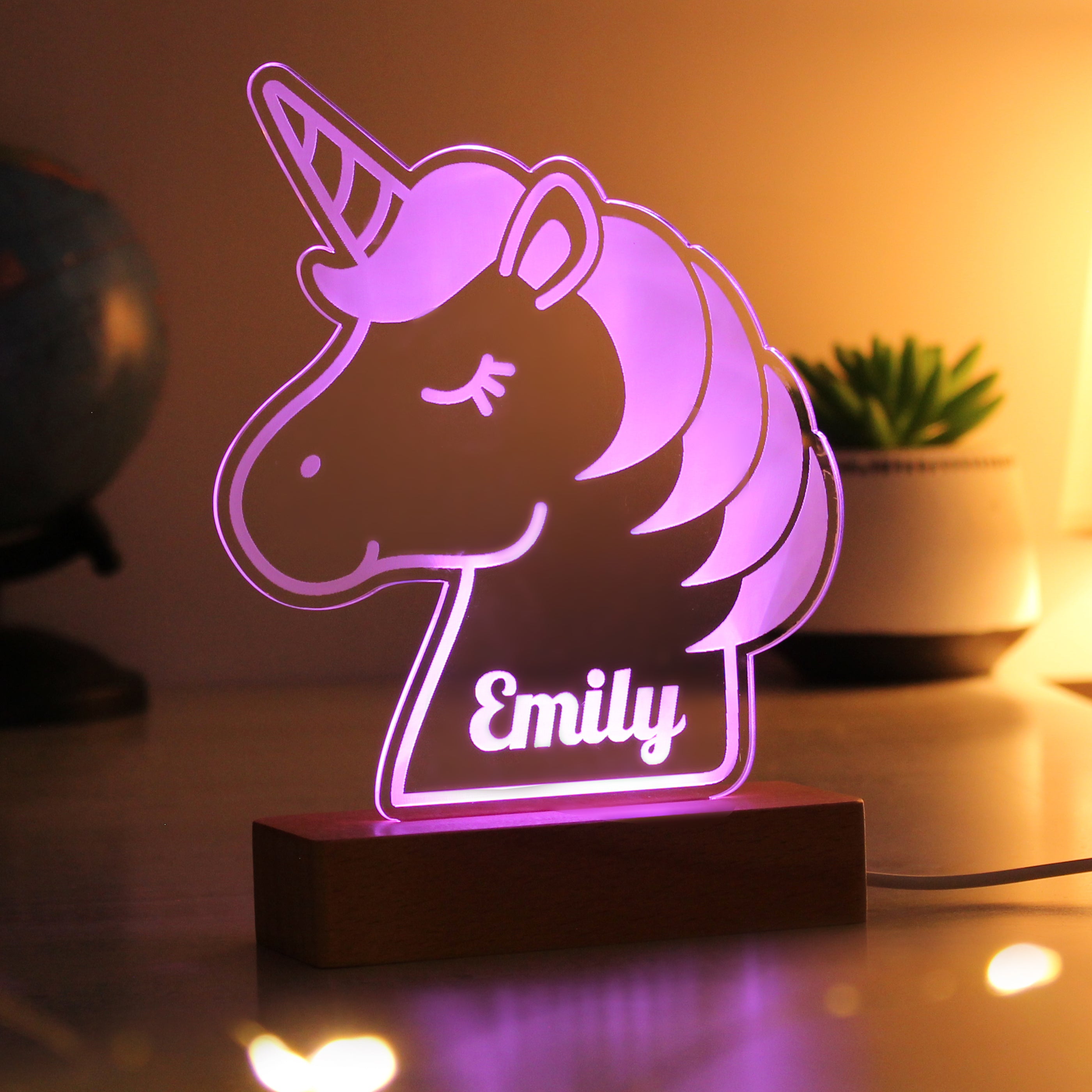 Personalised Unicorn Wooden Based LED Light - gift & personalise