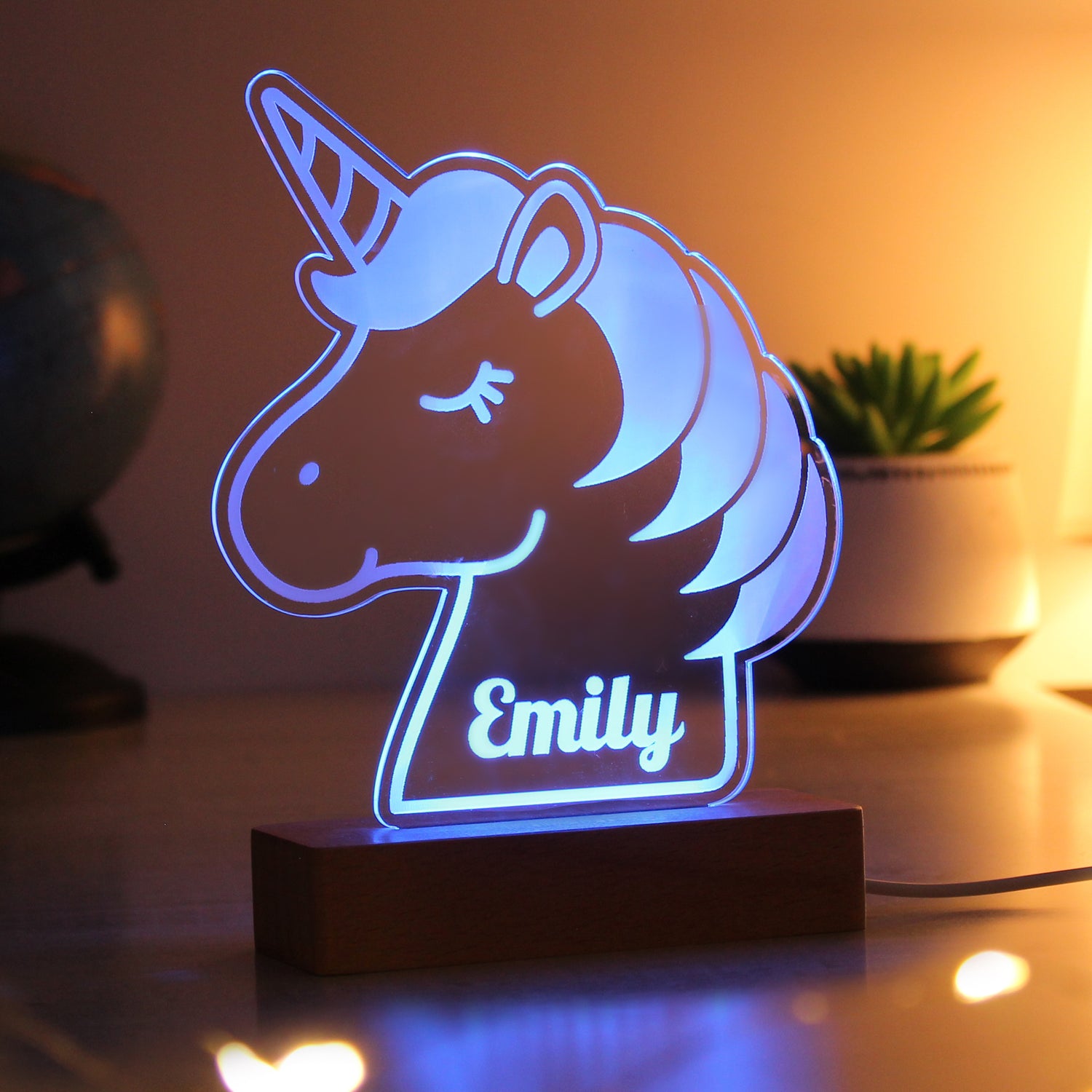 Personalised Unicorn Wooden Based LED Light - gift & personalise