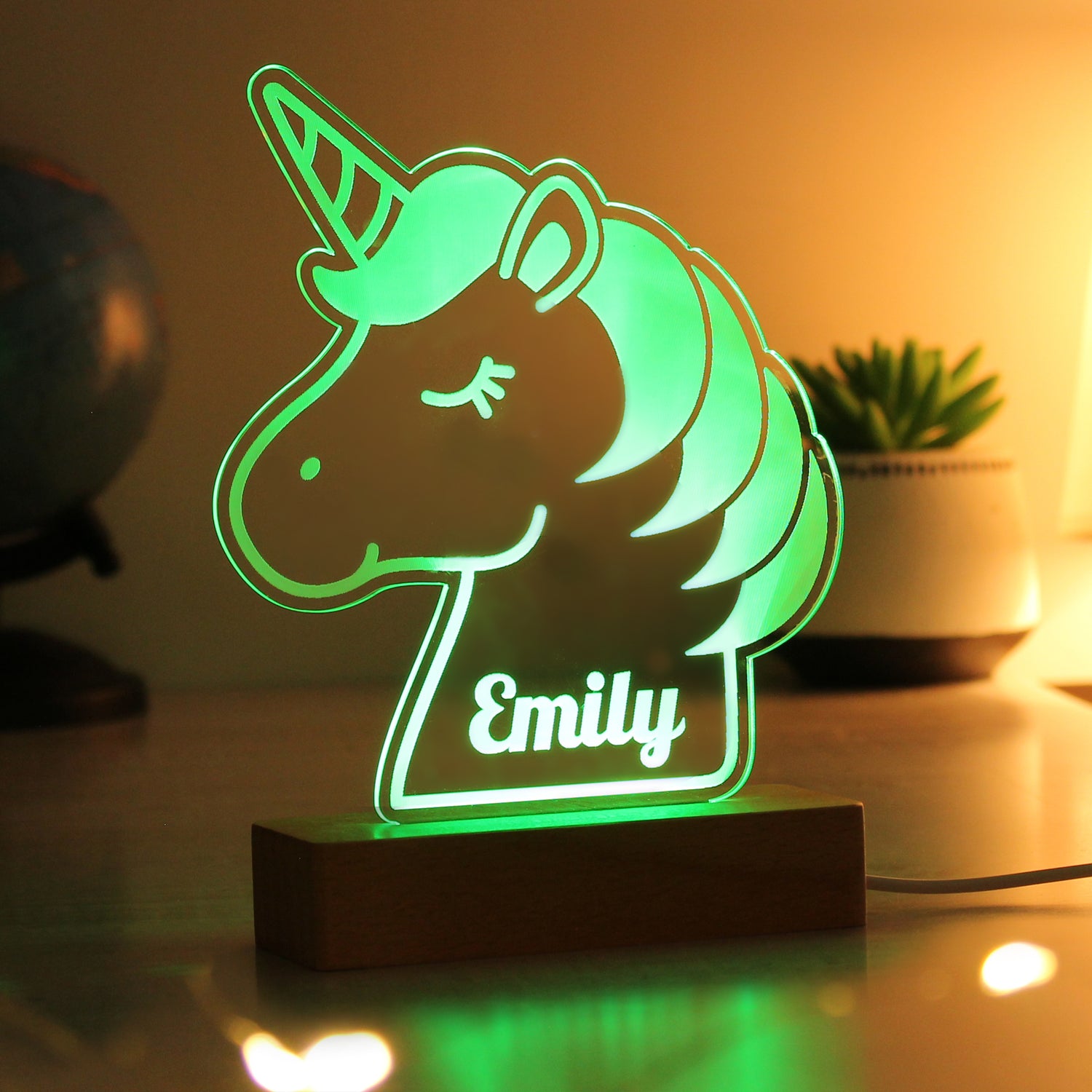 Personalised Unicorn Wooden Based LED Light - gift & personalise