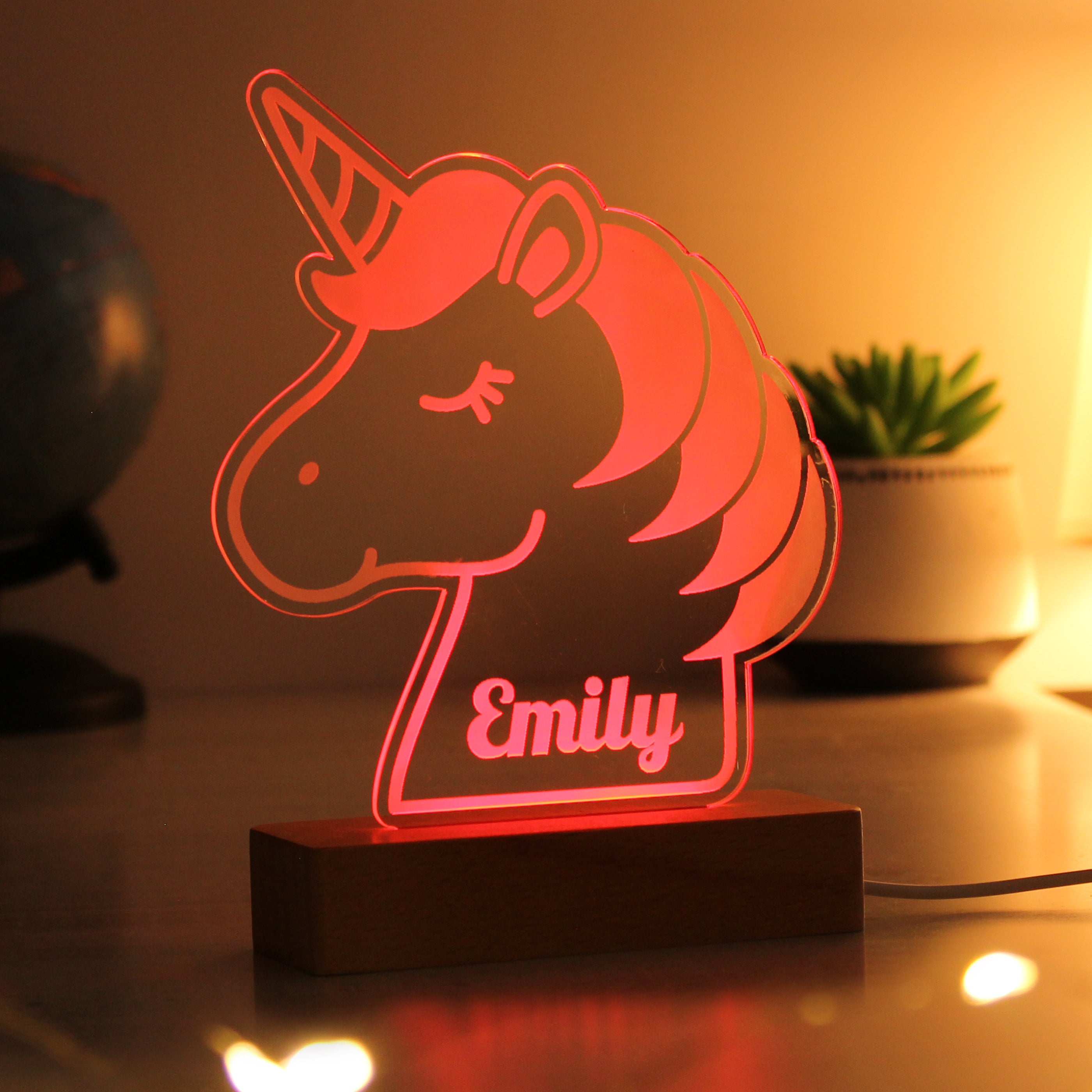 Personalised Unicorn Wooden Based LED Light - gift & personalise