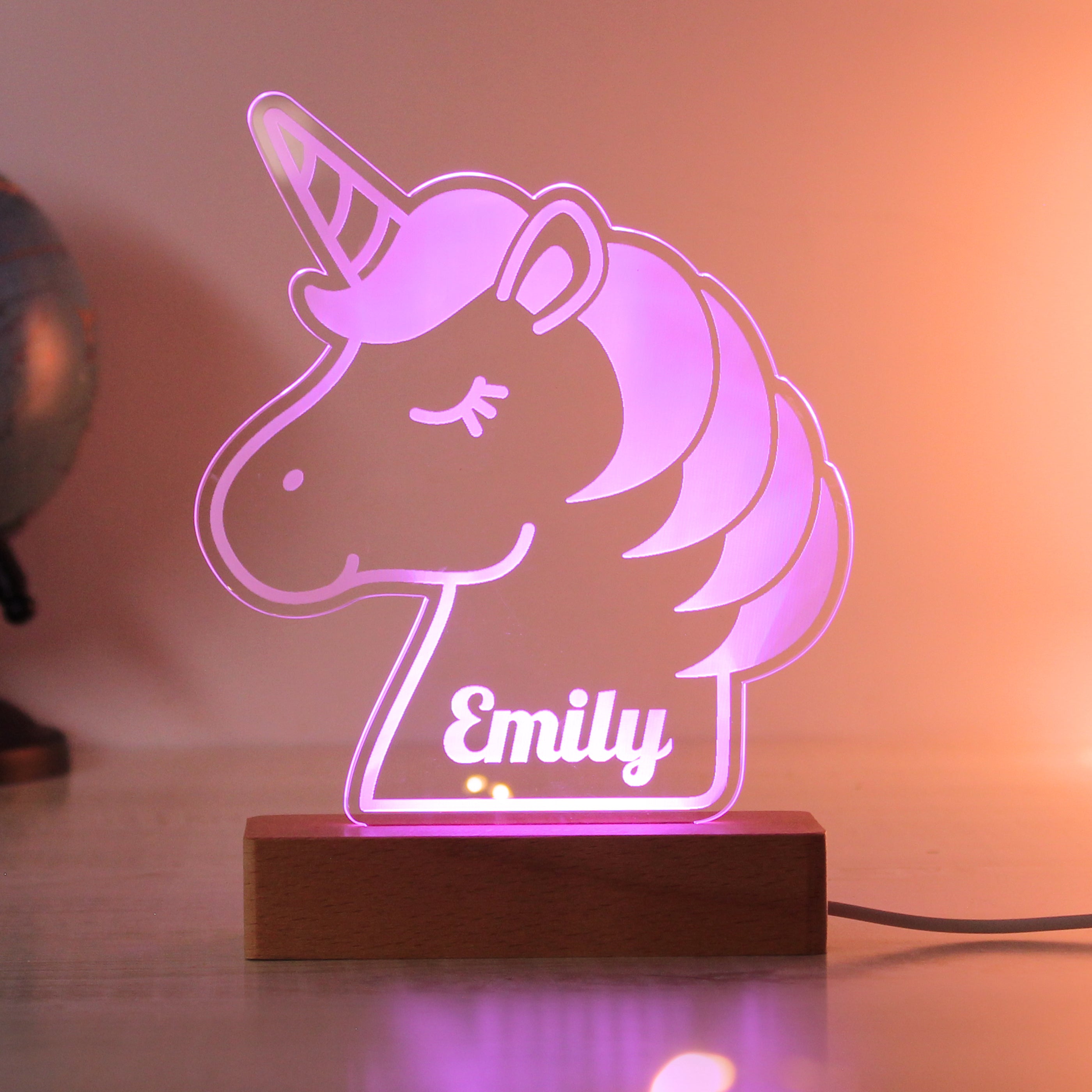 Personalised Unicorn Wooden Based LED Light - gift & personalise