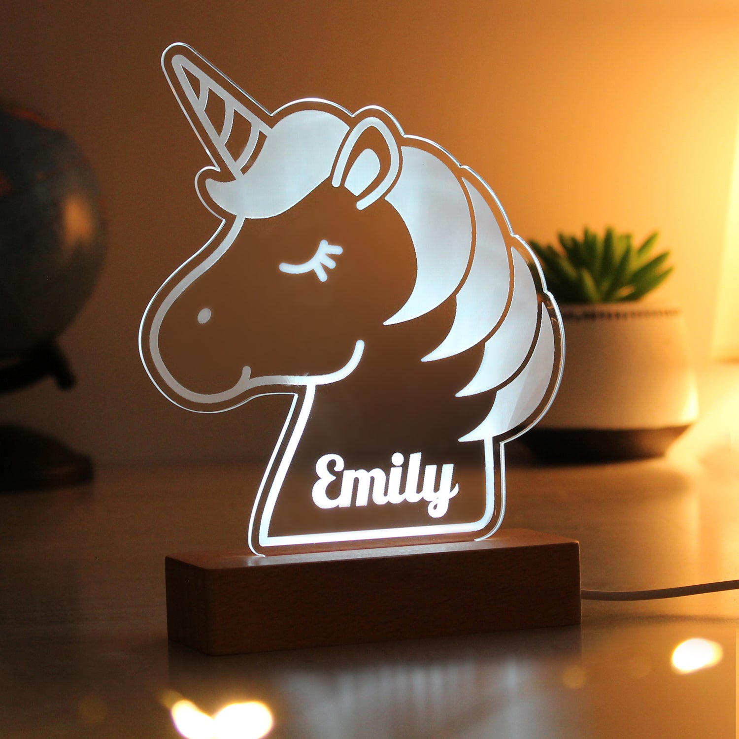 Personalised Unicorn Wooden Based LED Light - gift & personalise