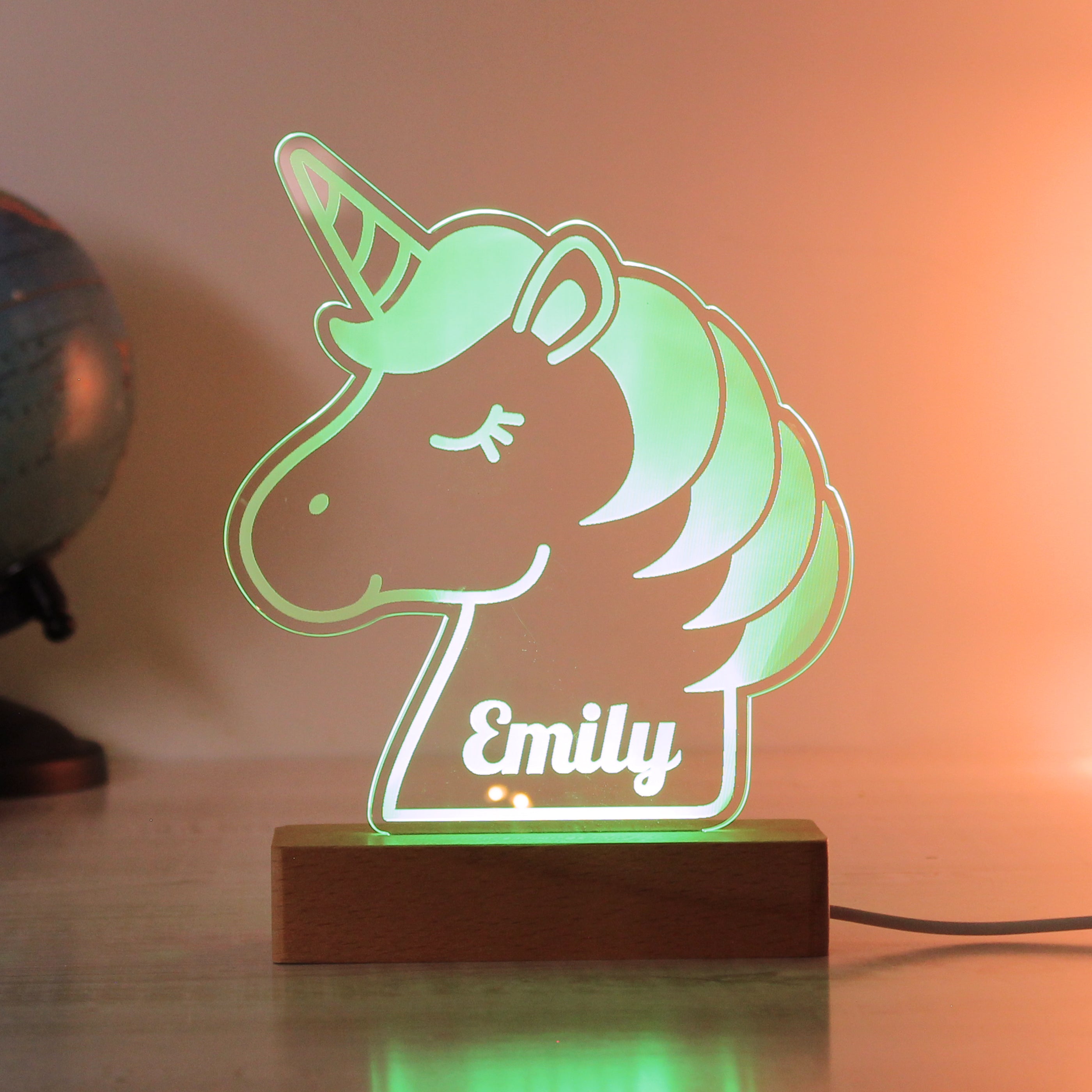 Personalised Unicorn Wooden Based LED Light - gift & personalise