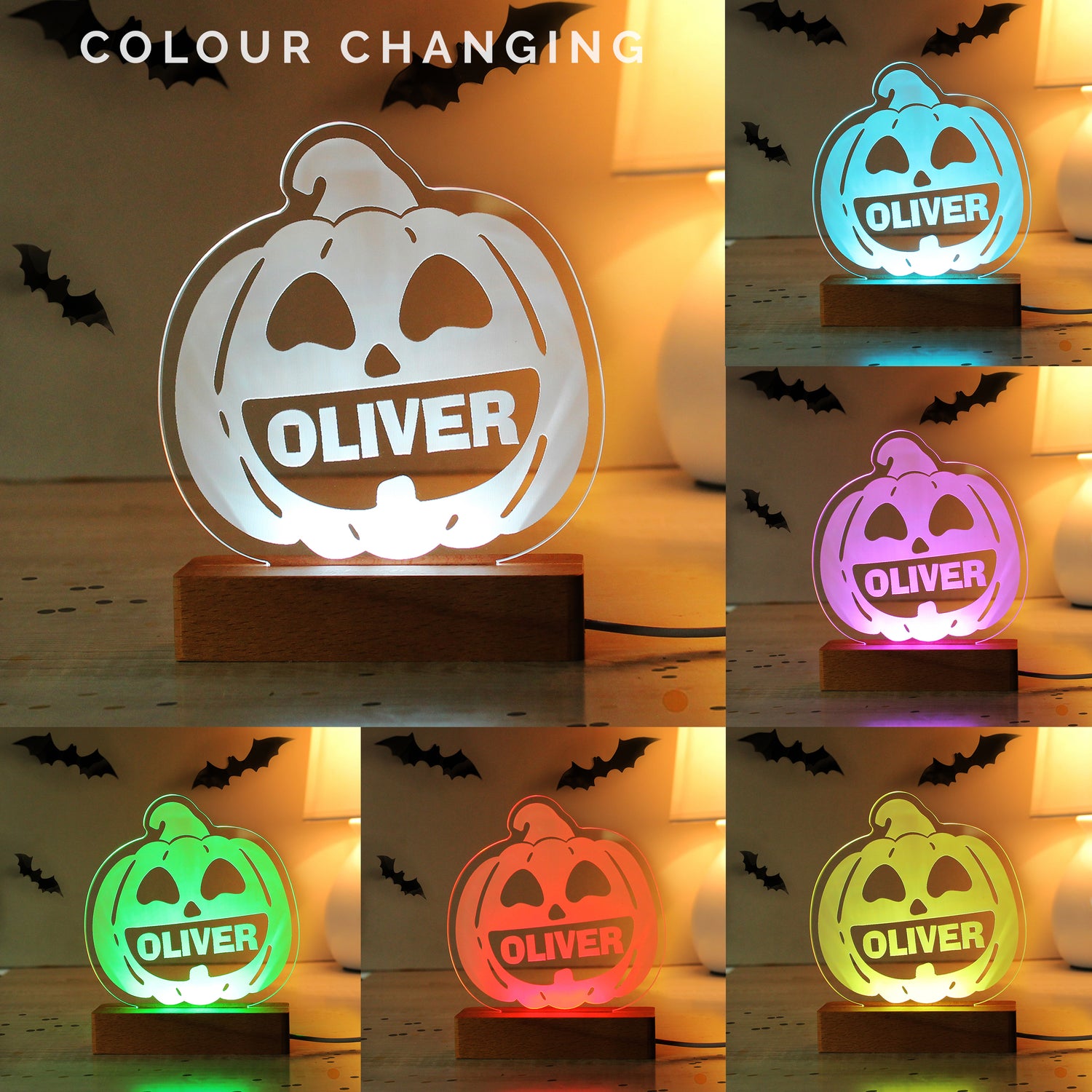 Personalised Pumpkin Wooden LED Light - gift & personalise