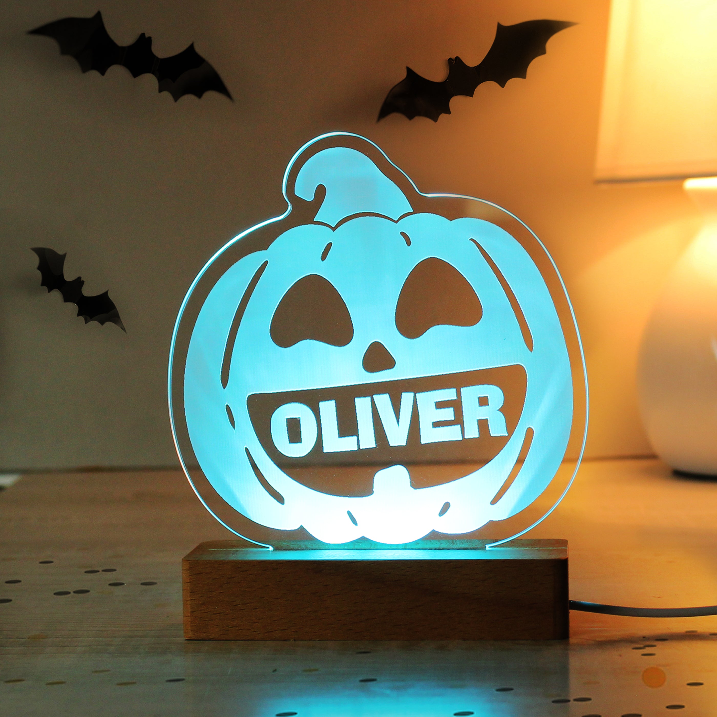 Personalised Pumpkin Wooden LED Light - gift & personalise