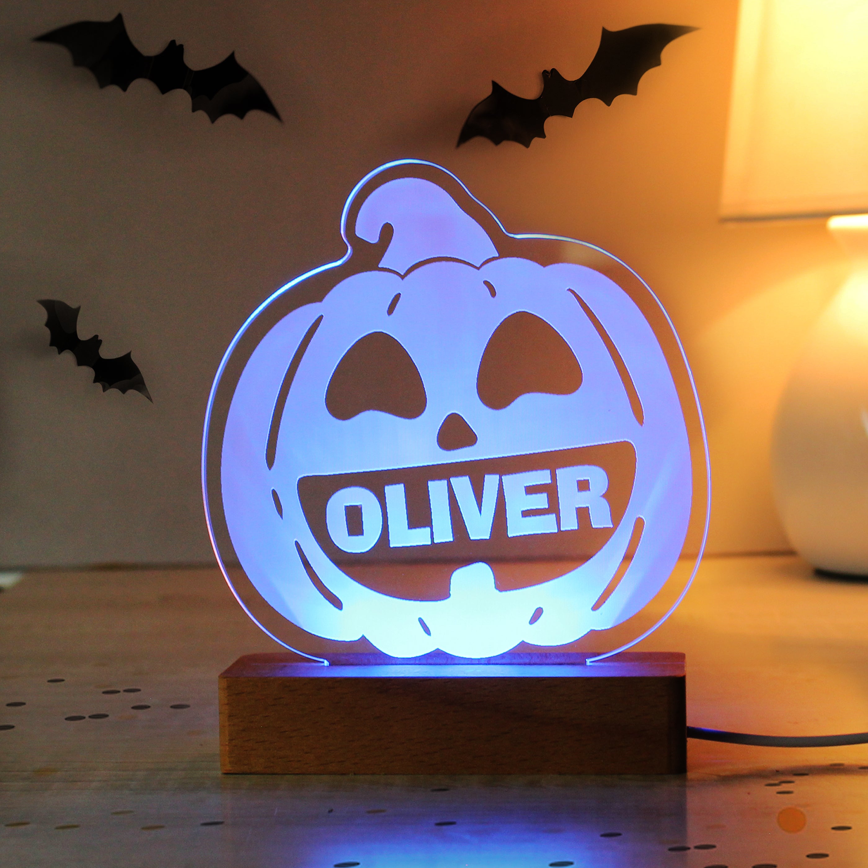 Personalised Pumpkin Wooden LED Light - gift & personalise