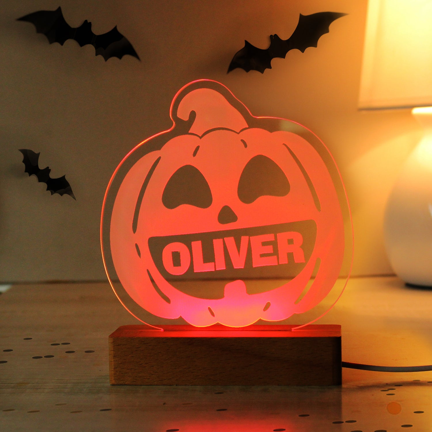 Personalised Pumpkin Wooden LED Light - gift & personalise