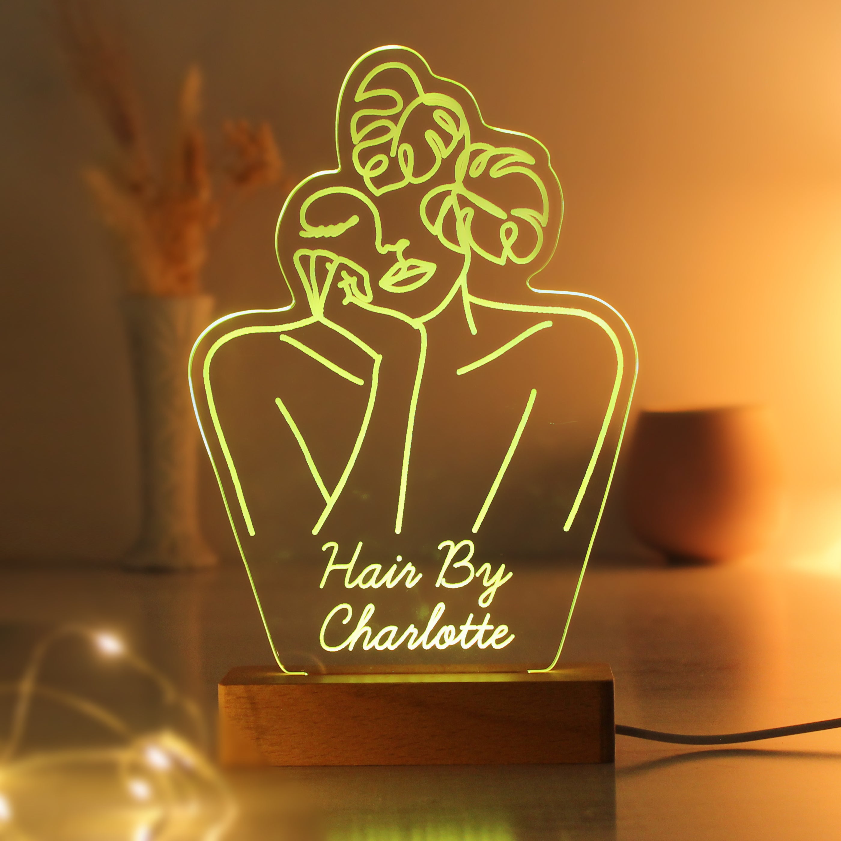 Personalised Fleur Line Art Wooden Based LED Light - gift & personalise