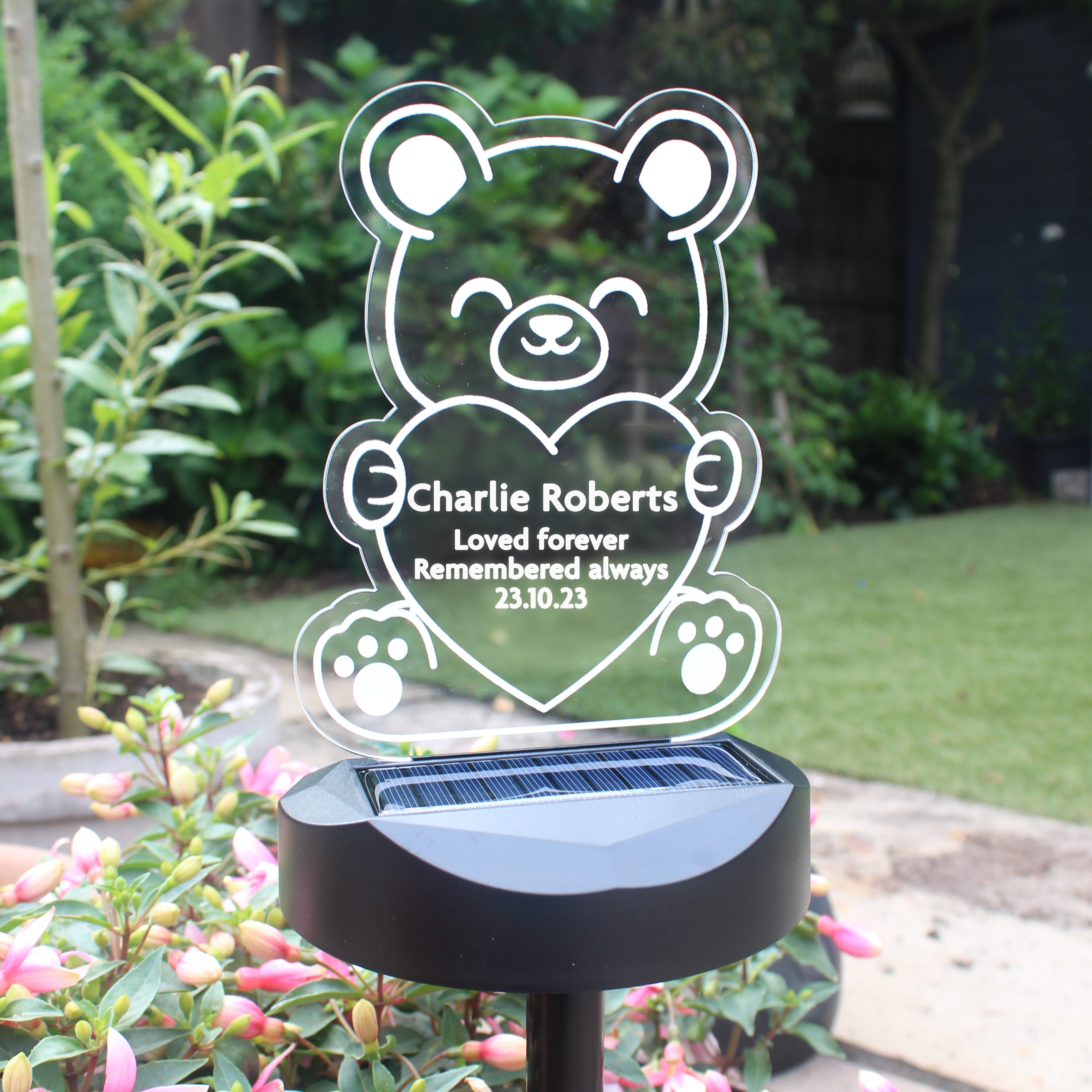 Personalised Bear Memorial Outdoor Solar Light - gift & personalise