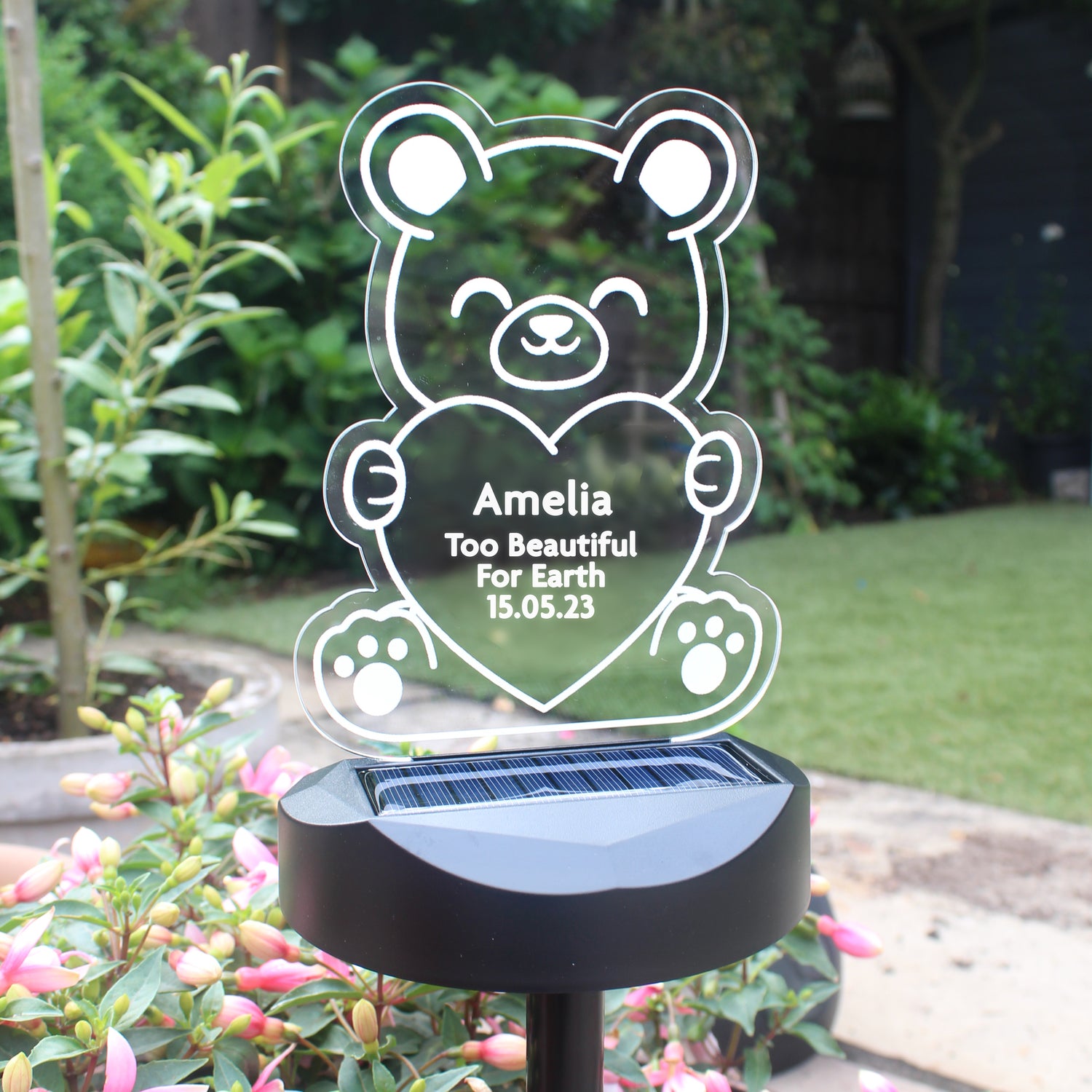 Personalised Bear Memorial Outdoor Solar Light - gift & personalise