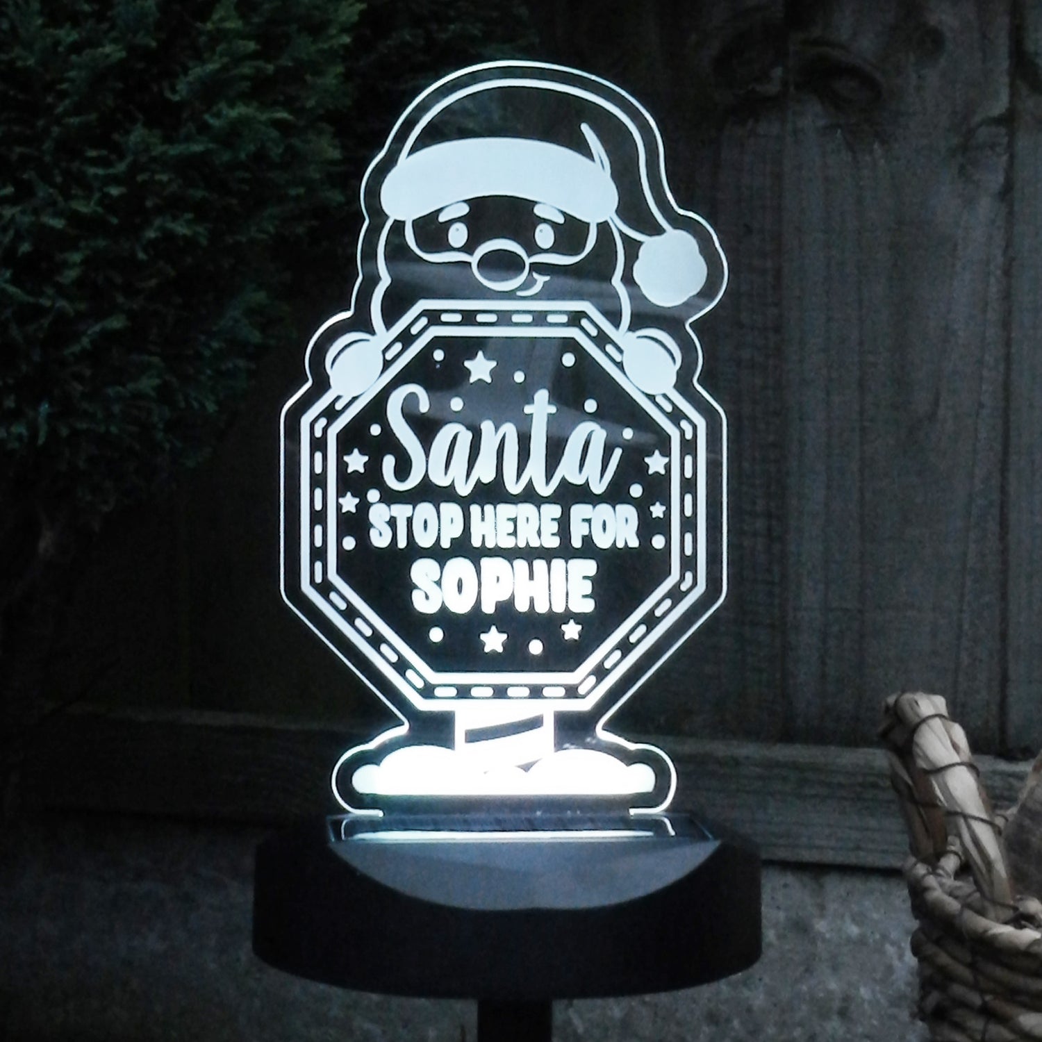 Personalised Santa Stop Here Sign Outdoor Solar Light - gift & personalise