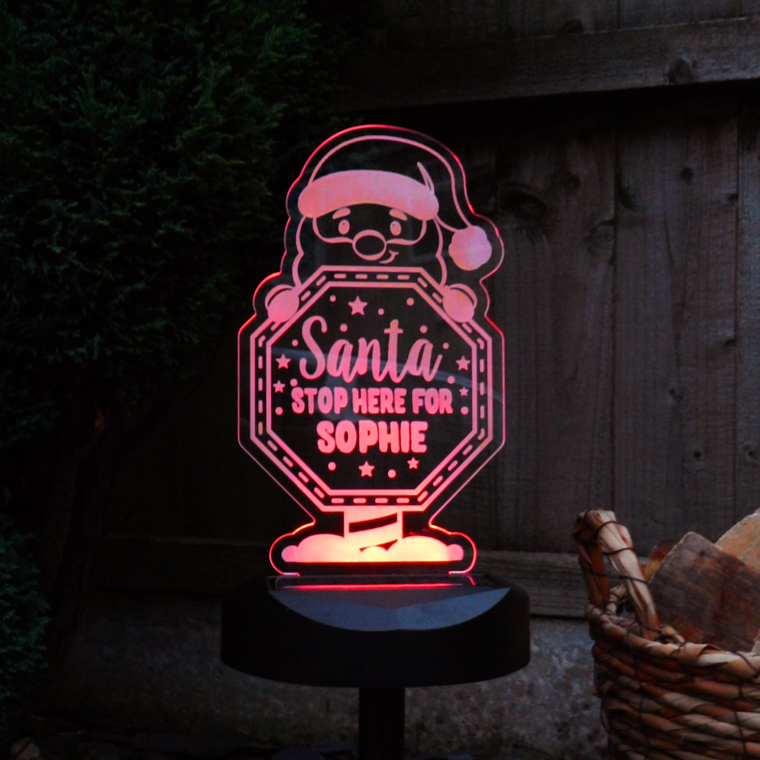 Personalised Santa Stop Here Sign Outdoor Solar Light - gift & personalise