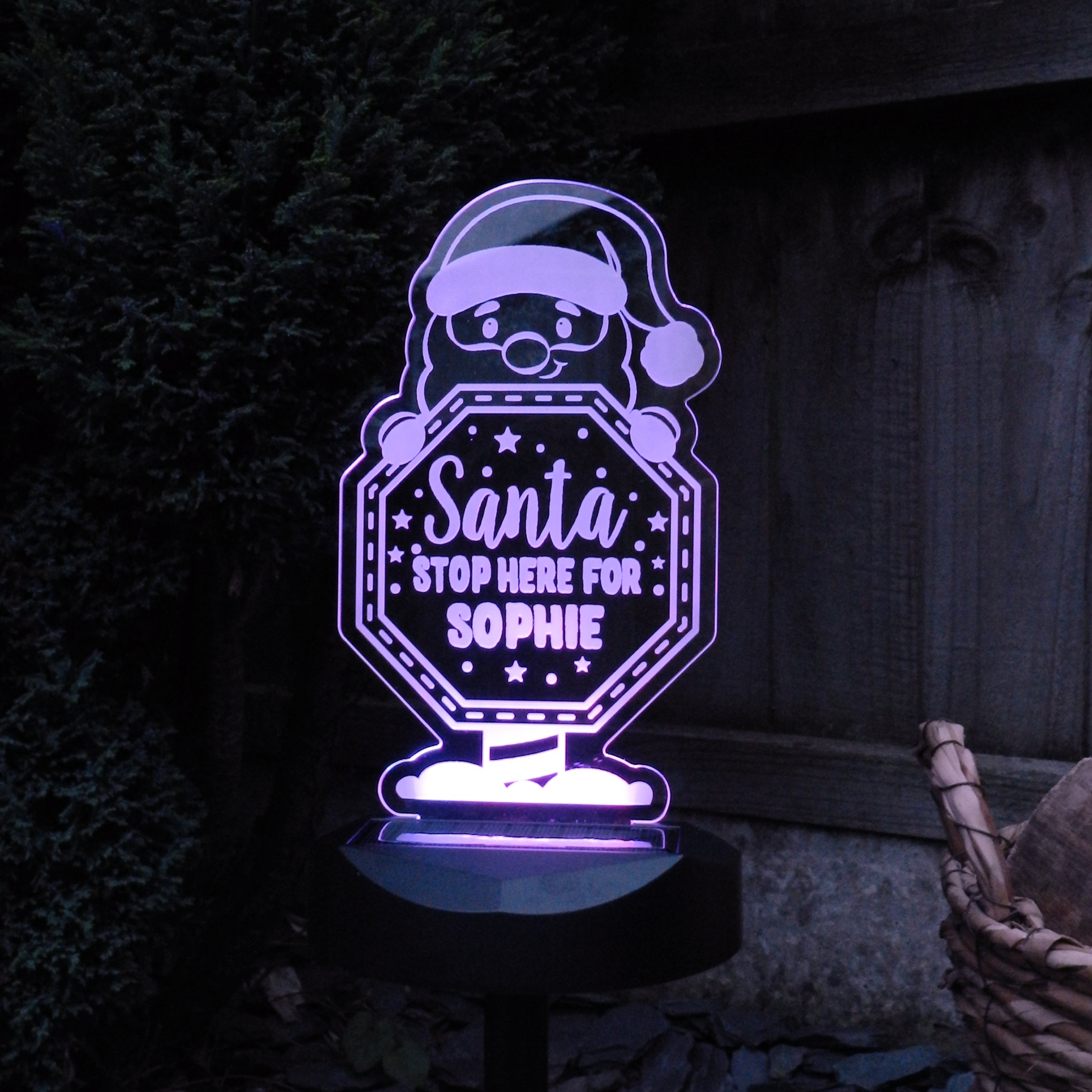 Personalised Santa Stop Here Sign Outdoor Solar Light - gift & personalise