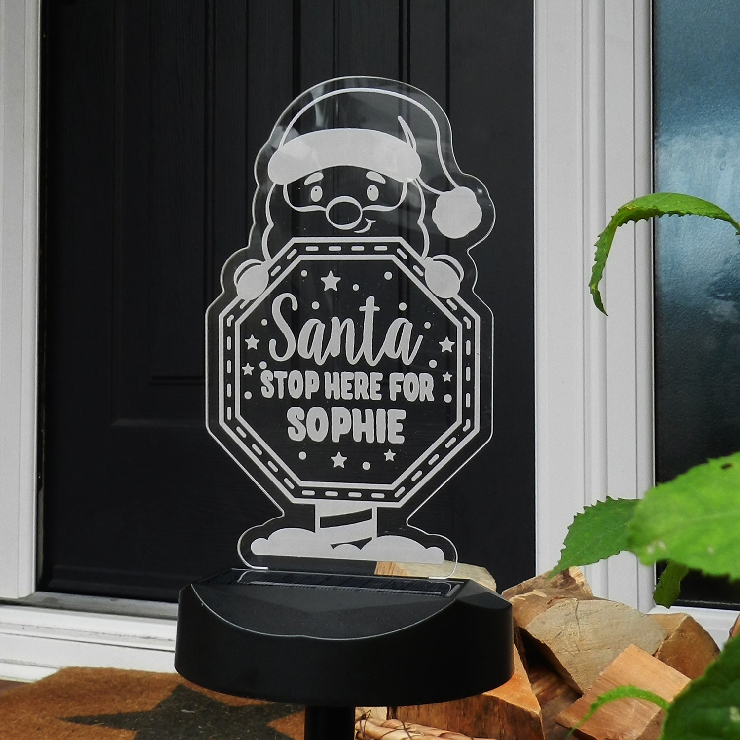 Personalised Santa Stop Here Sign Outdoor Solar Light - gift & personalise