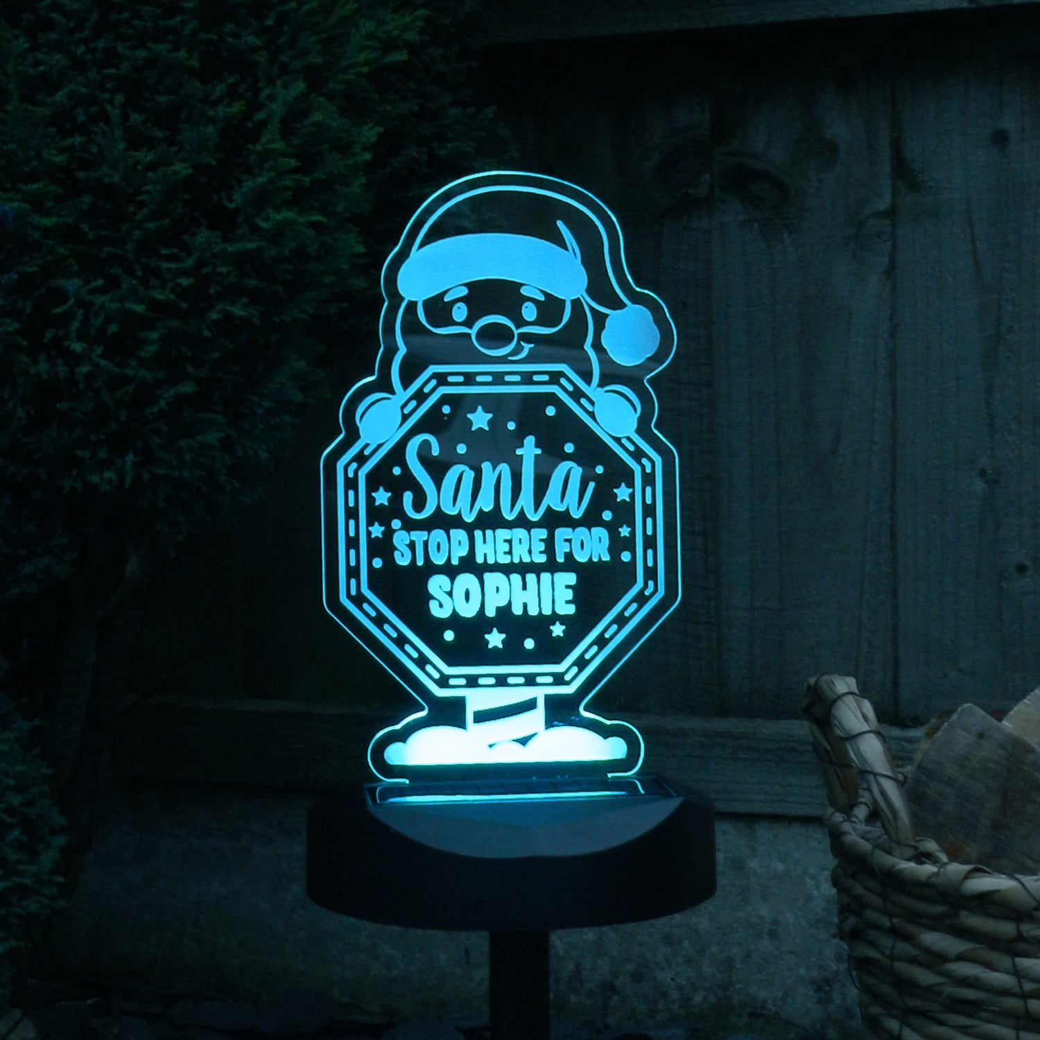 Personalised Santa Stop Here Sign Outdoor Solar Light - gift & personalise