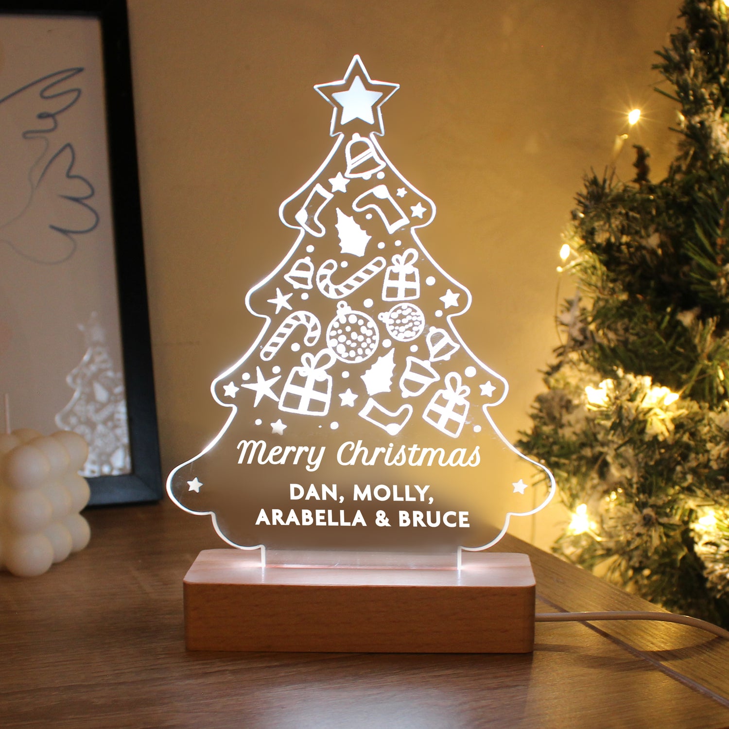 Personalised Christmas Tree Wooden Based LED Light - gift & personalise