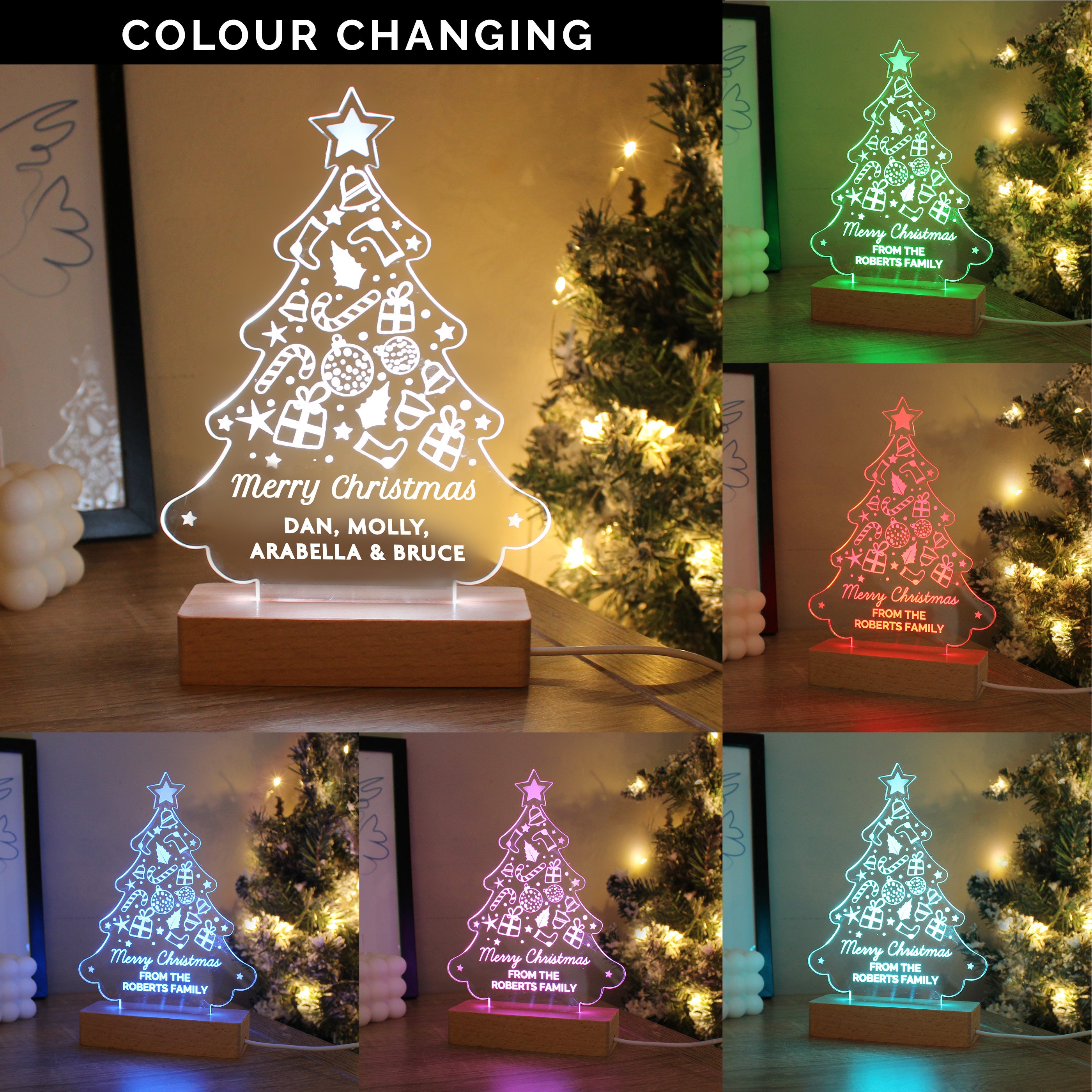 Personalised Christmas Tree Wooden Based LED Light - gift & personalise