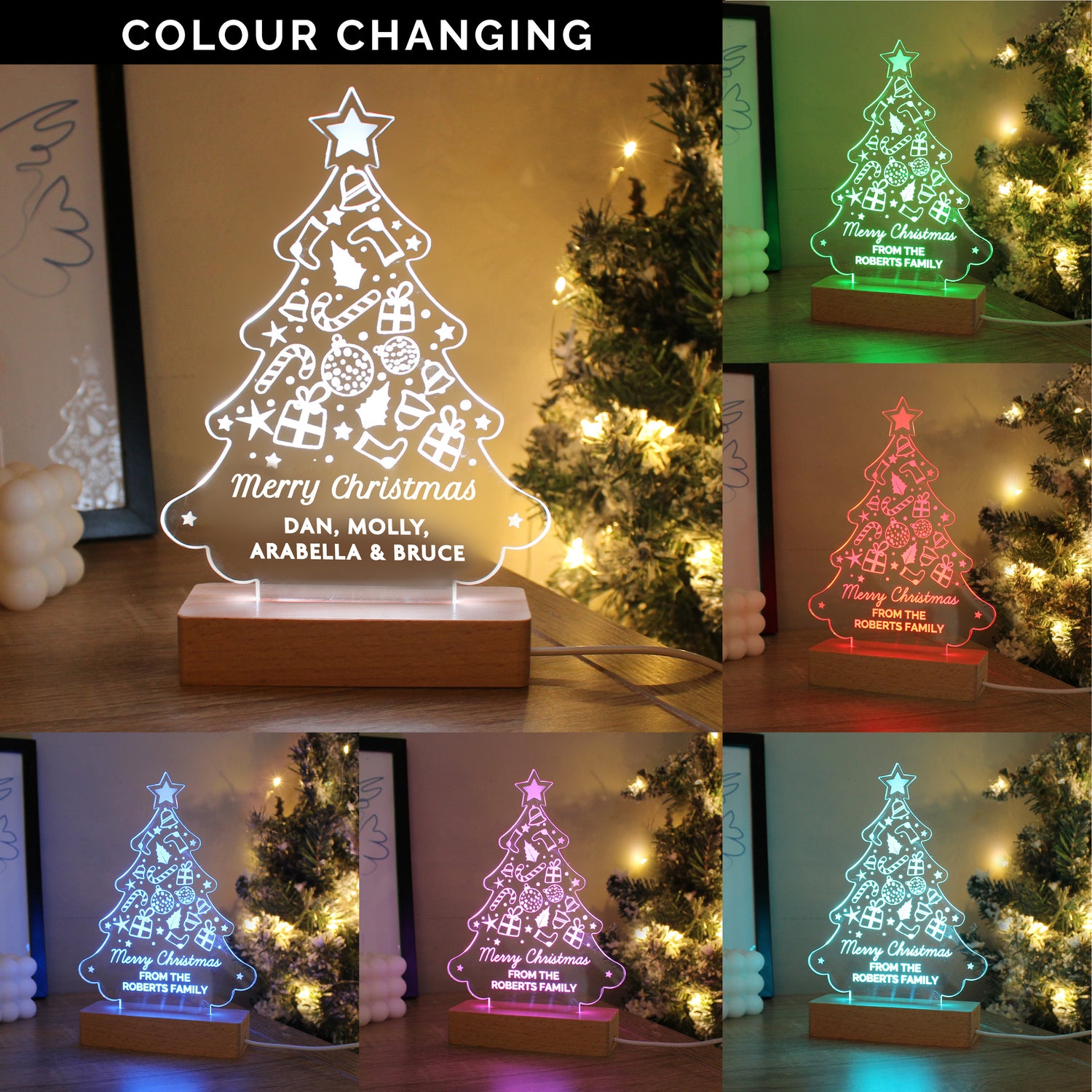 Personalised Christmas Tree Wooden Based LED Light - gift & personalise