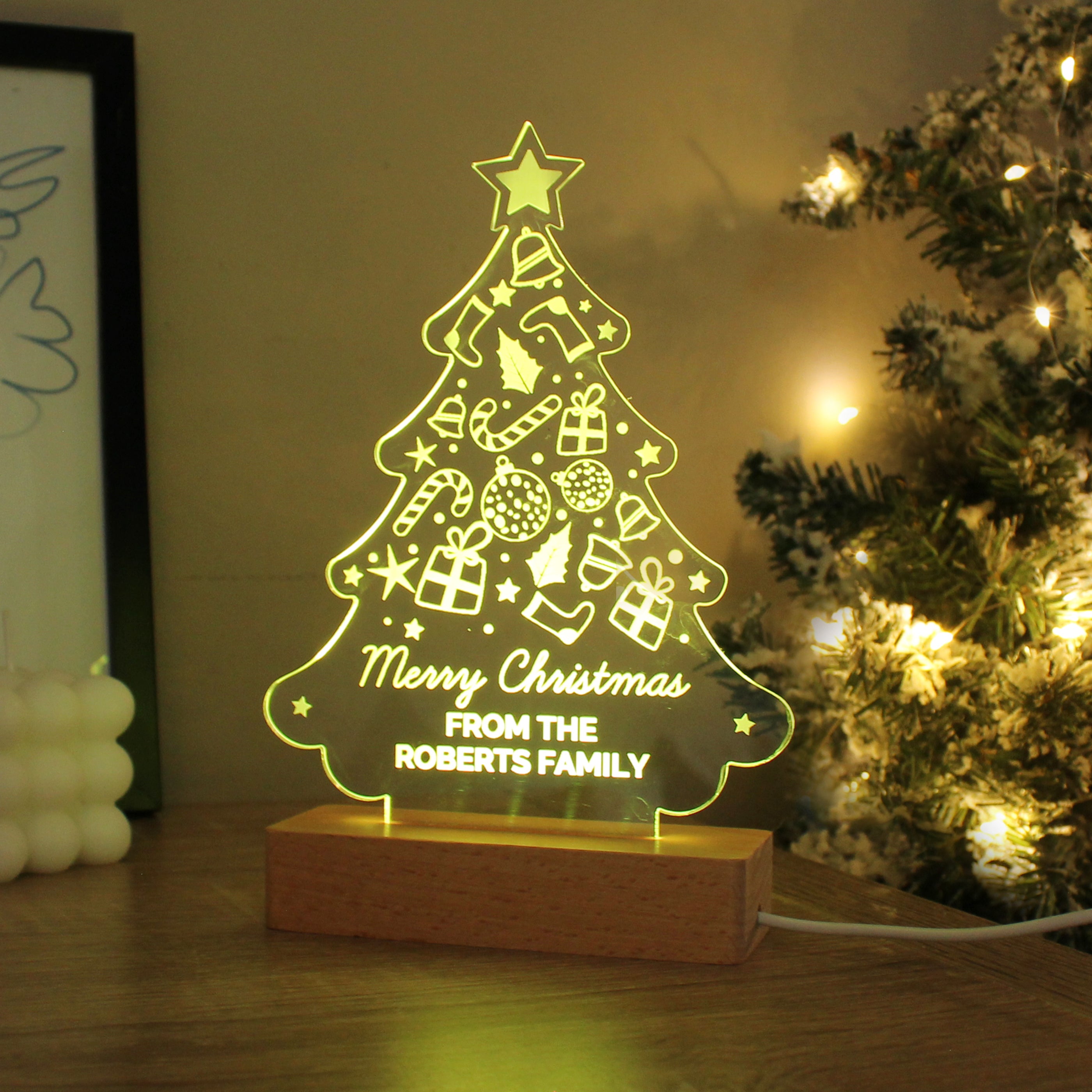 Personalised Christmas Tree Wooden Based LED Light - gift & personalise