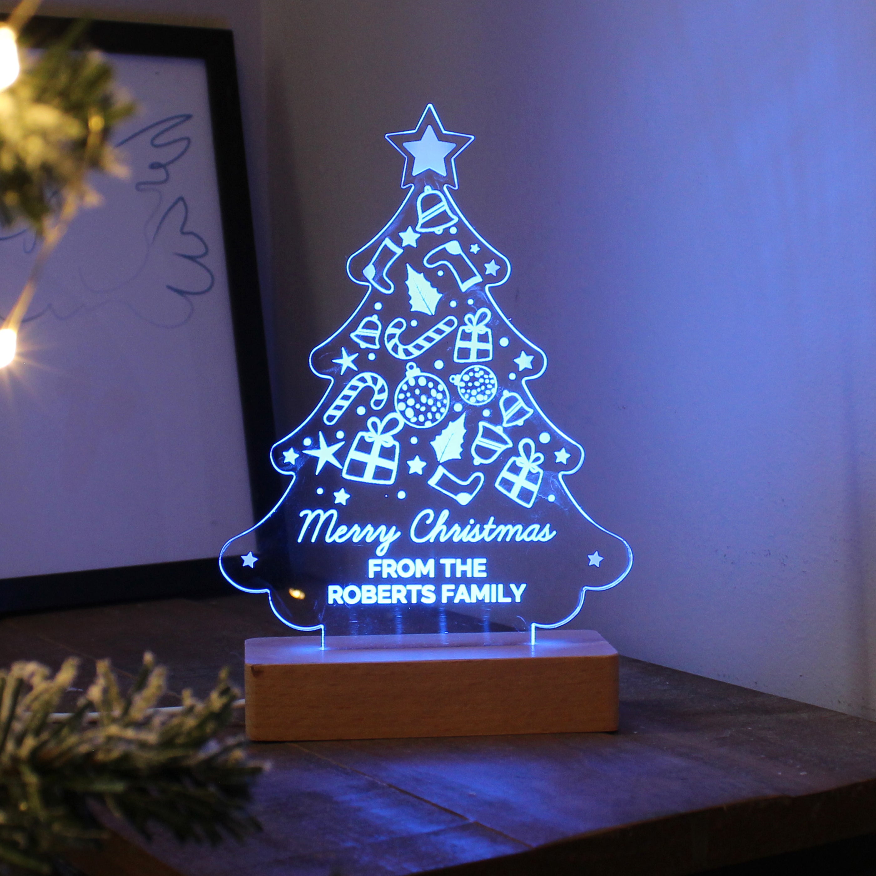 Personalised Christmas Tree Wooden Based LED Light - gift & personalise