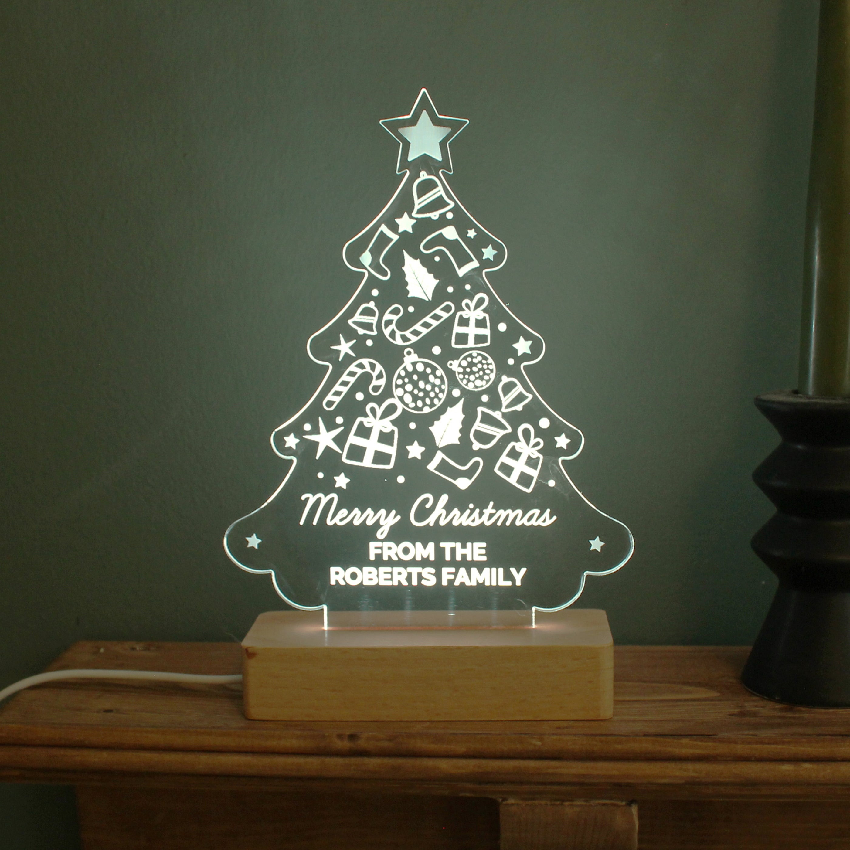 Personalised Christmas Tree Wooden Based LED Light - gift & personalise