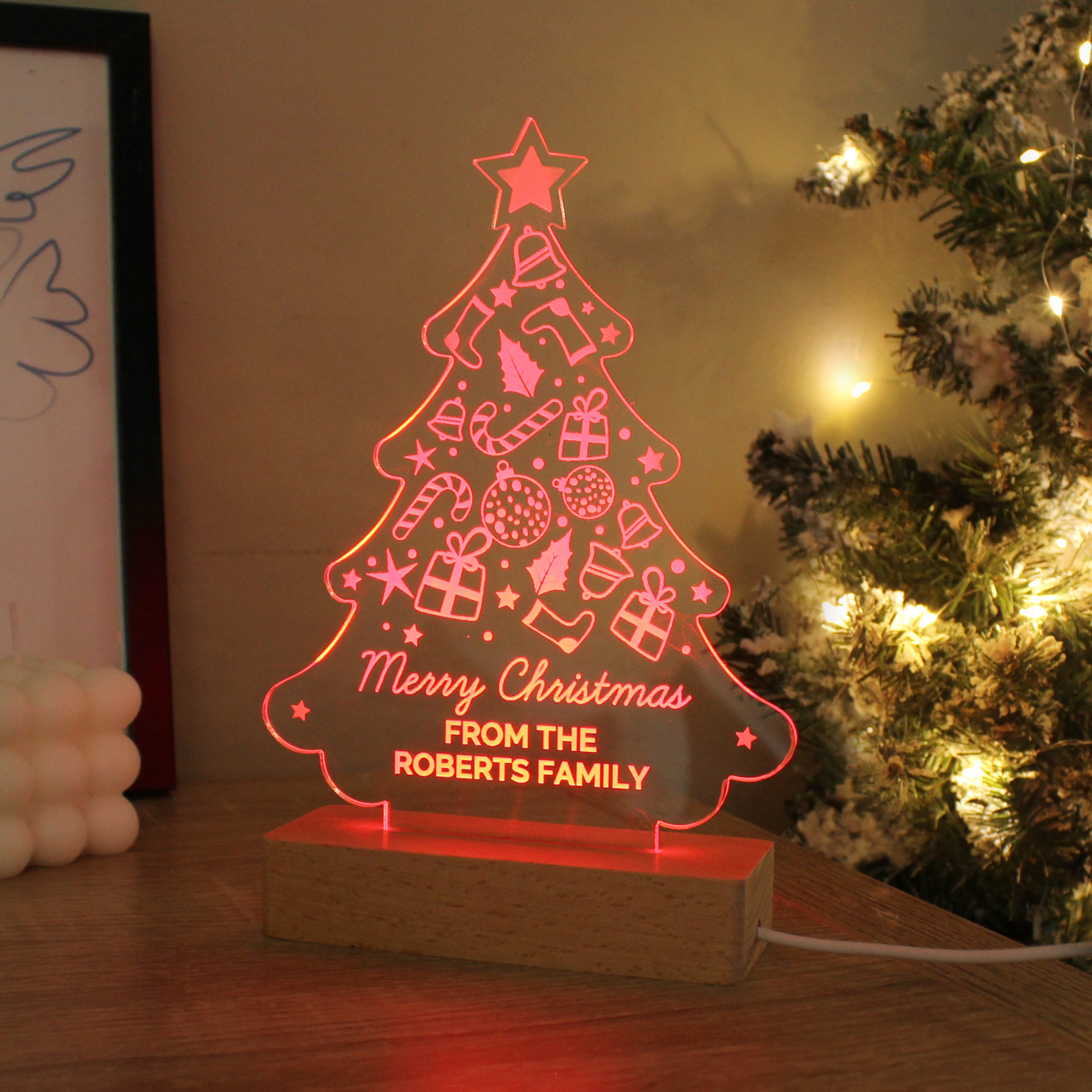 Personalised Christmas Tree Wooden Based LED Light - gift & personalise