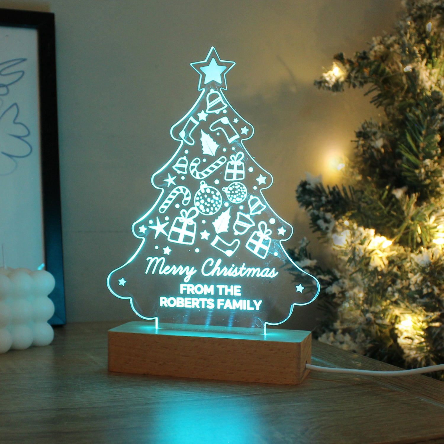 Personalised Christmas Tree Wooden Based LED Light - gift & personalise