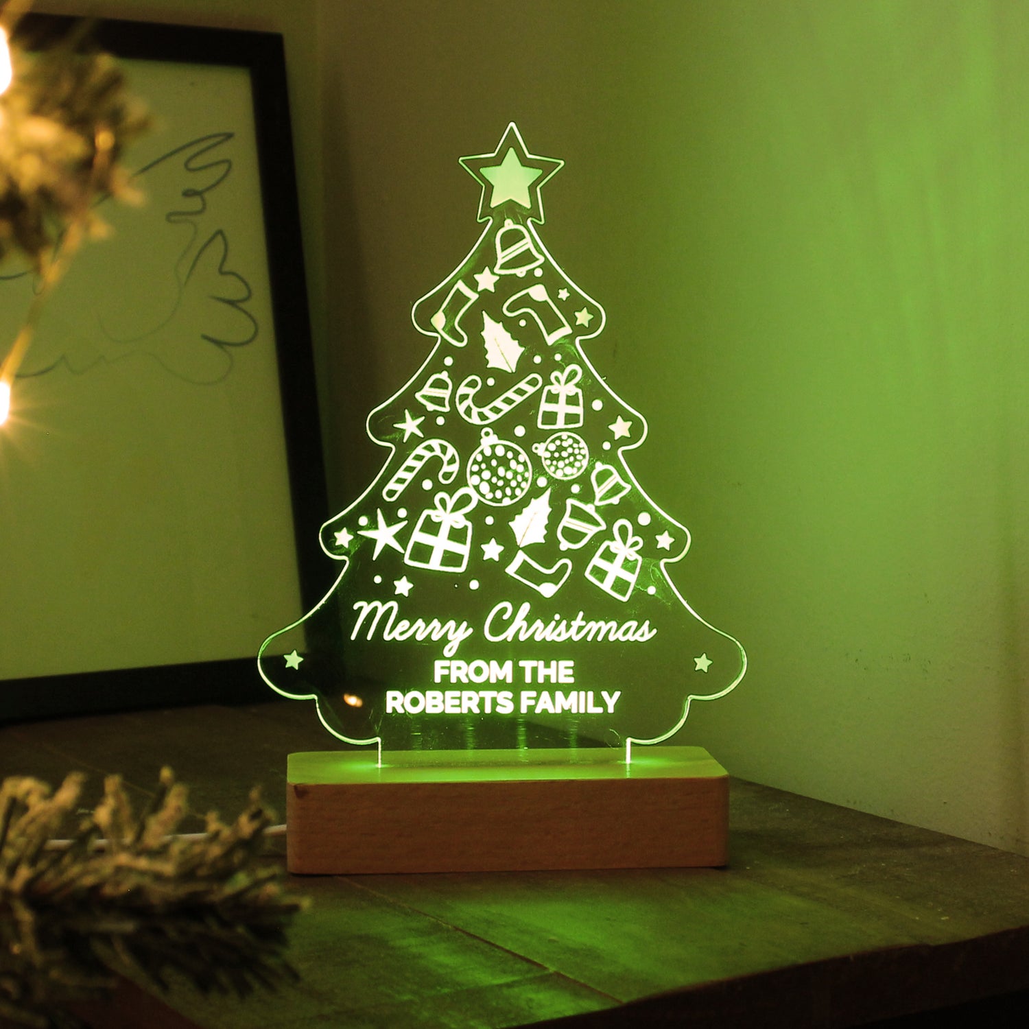 Personalised Christmas Tree Wooden Based LED Light - gift & personalise