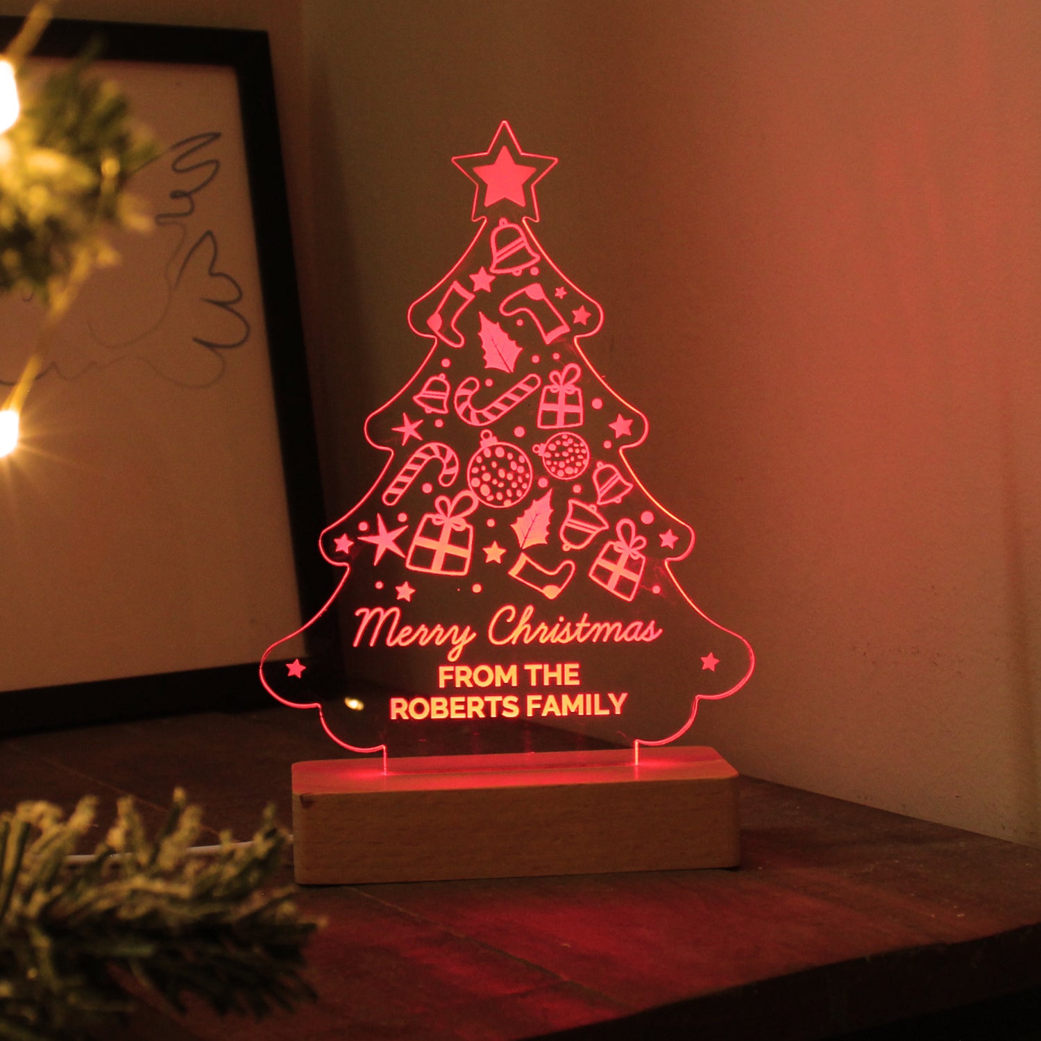 Personalised Christmas Tree Wooden Based LED Light - gift & personalise