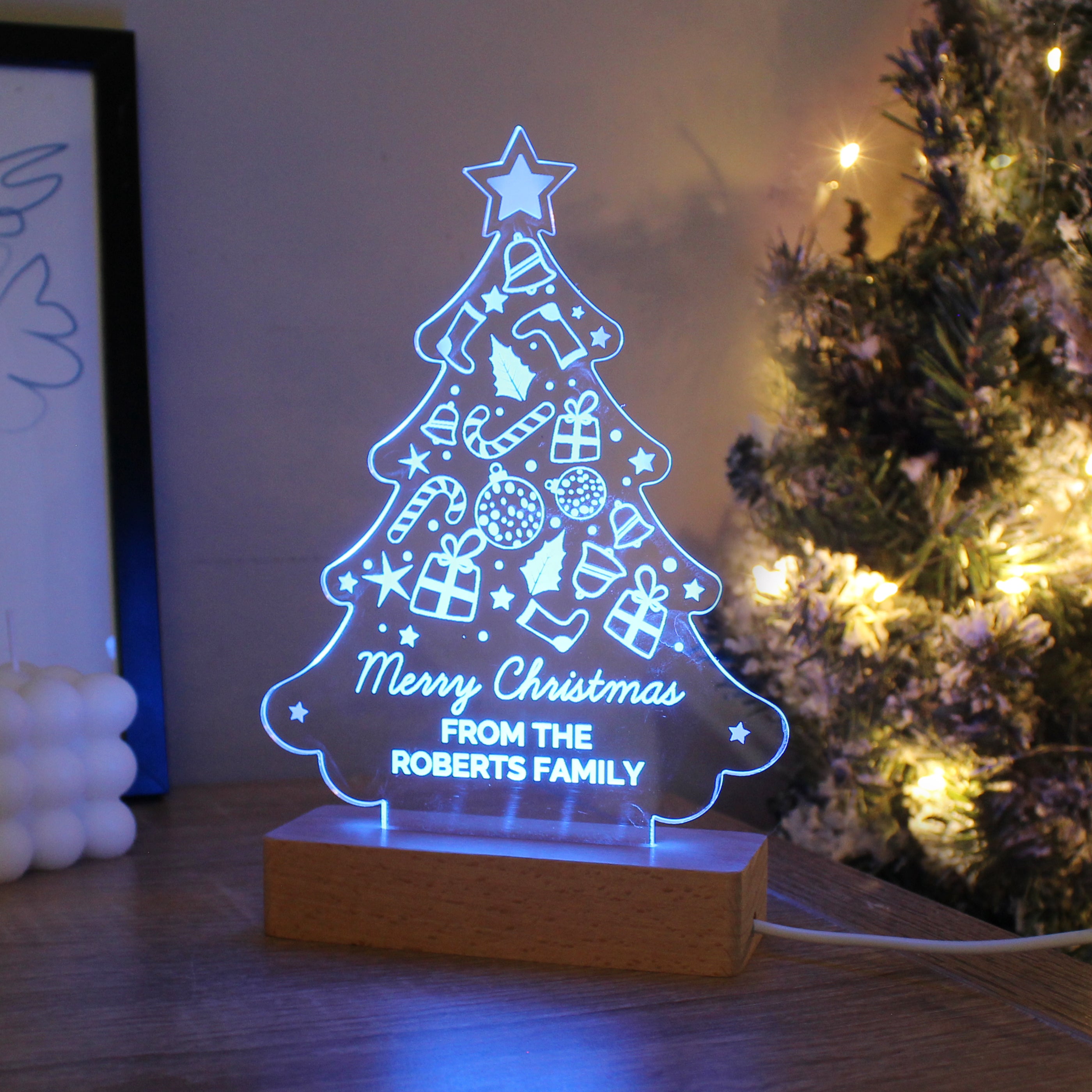 Personalised Christmas Tree Wooden Based LED Light - gift & personalise