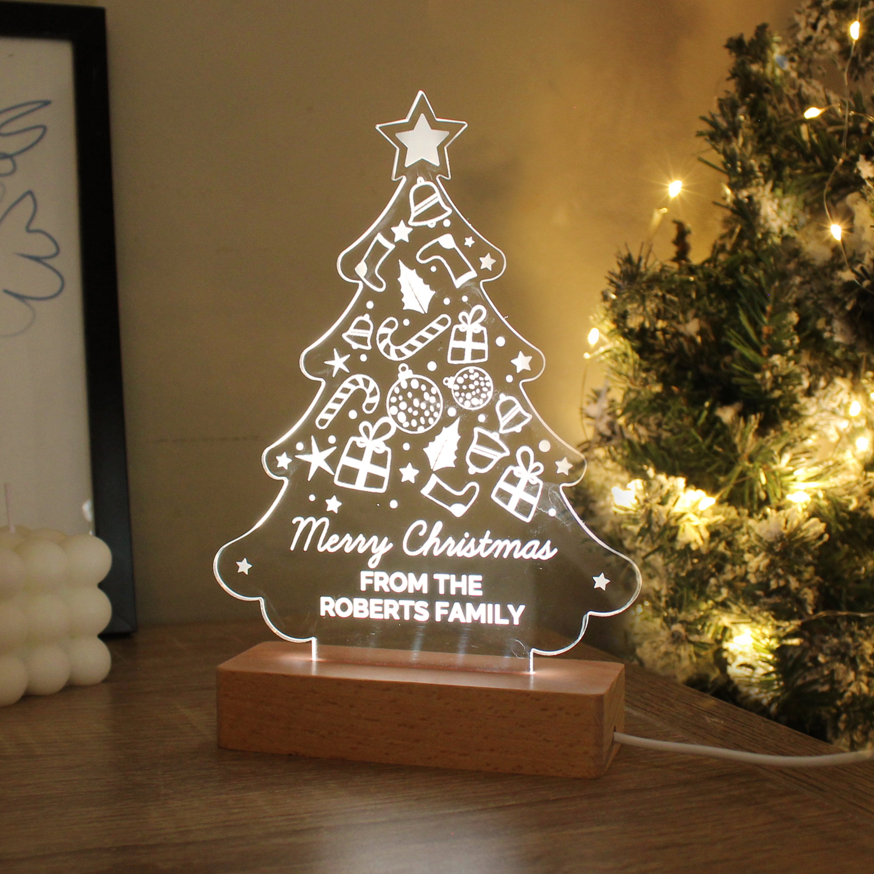 Personalised Christmas Tree Wooden Based LED Light - gift & personalise