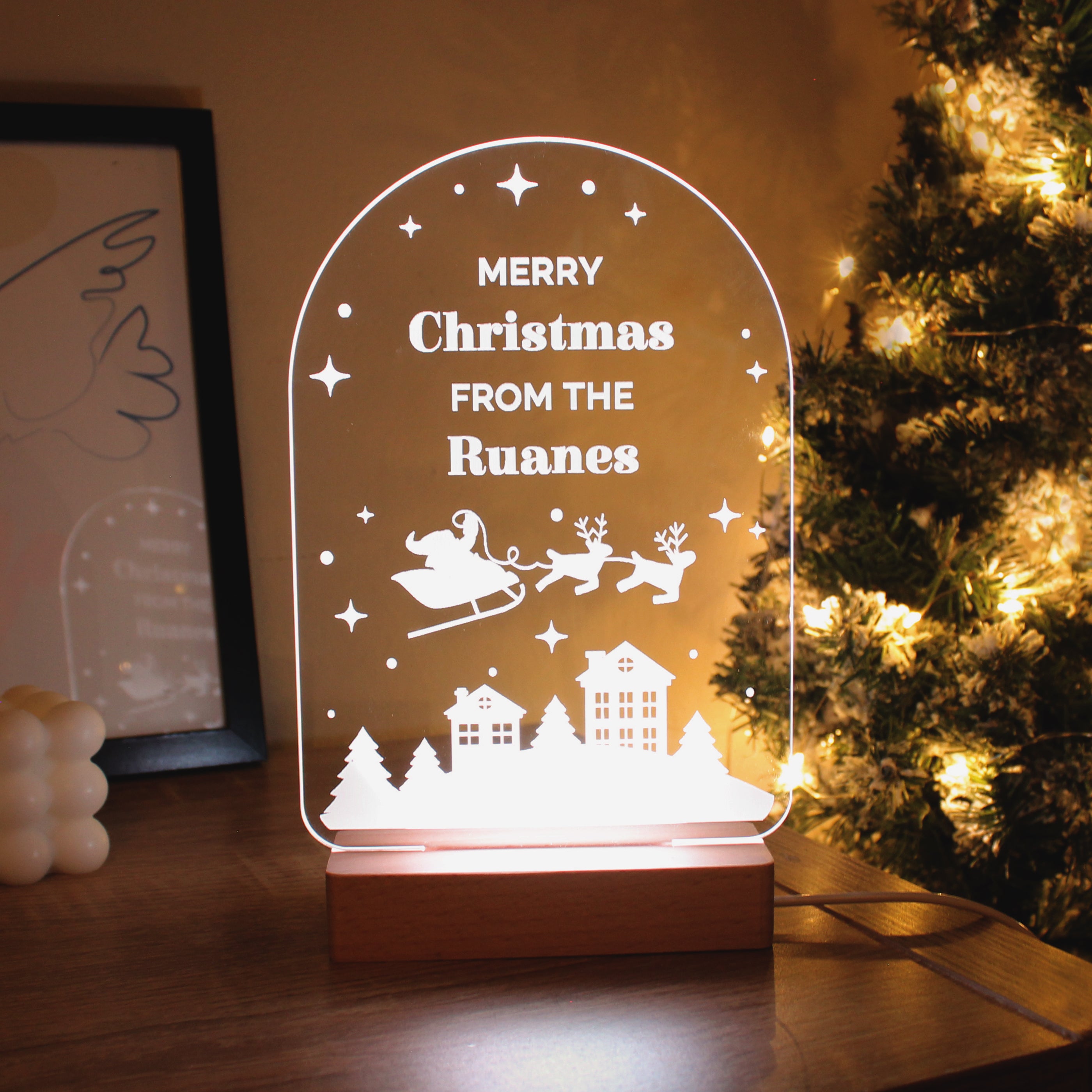 Personalised Christmas Wooden Based LED Light - gift & personalise