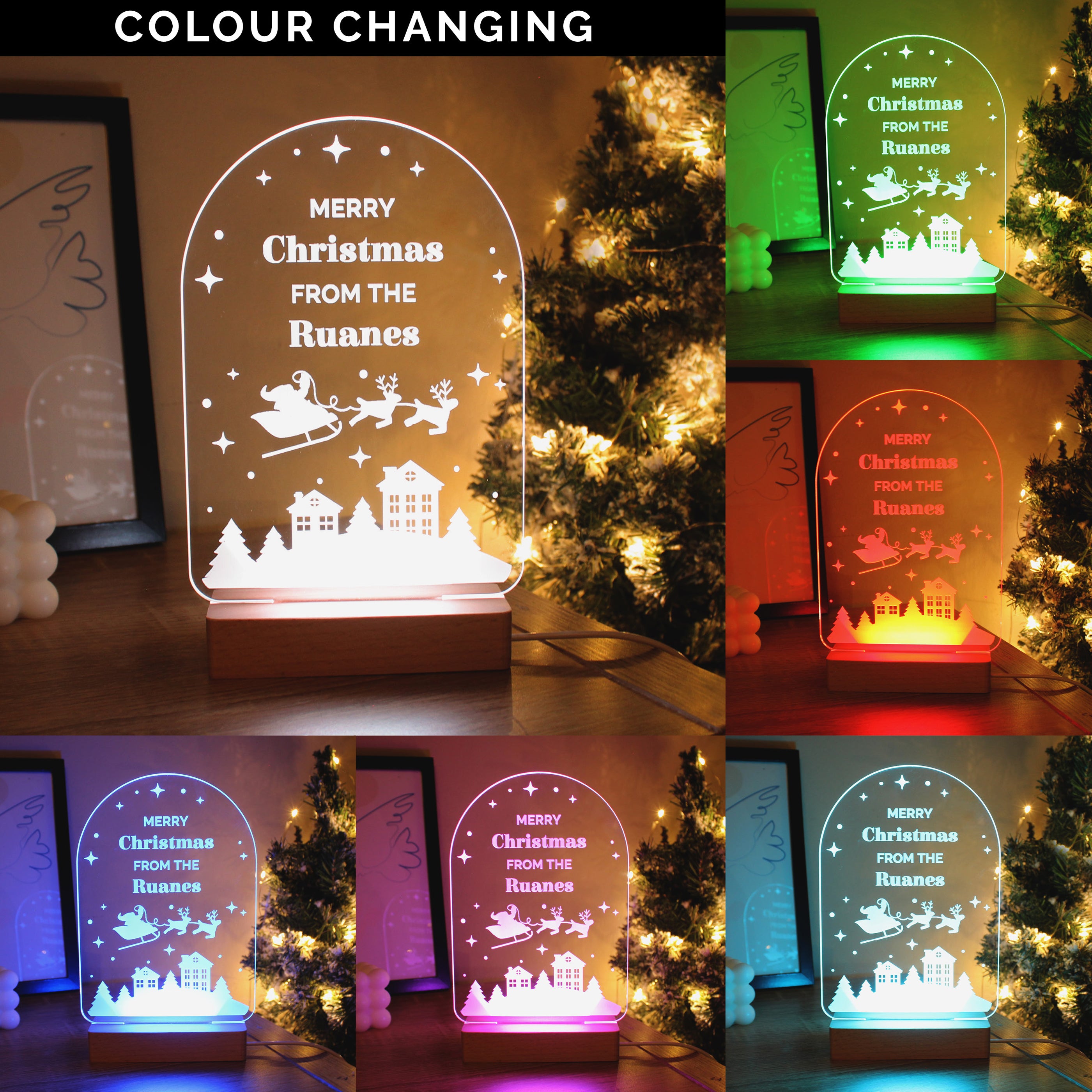 Personalised Christmas Wooden Based LED Light - gift & personalise