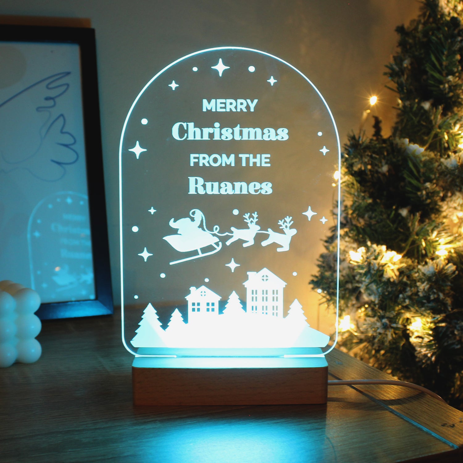 Personalised Christmas Wooden Based LED Light - gift & personalise