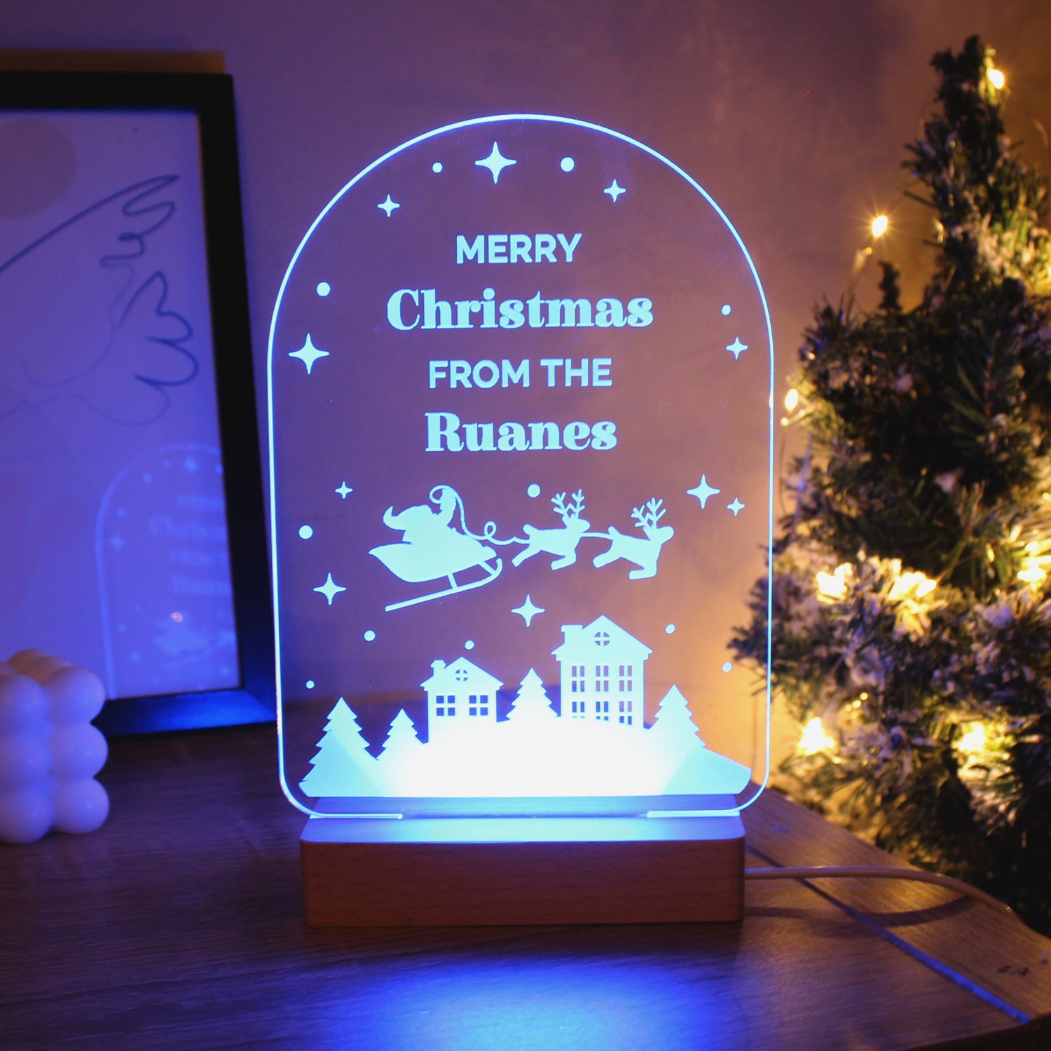 Personalised Christmas Wooden Based LED Light - gift & personalise