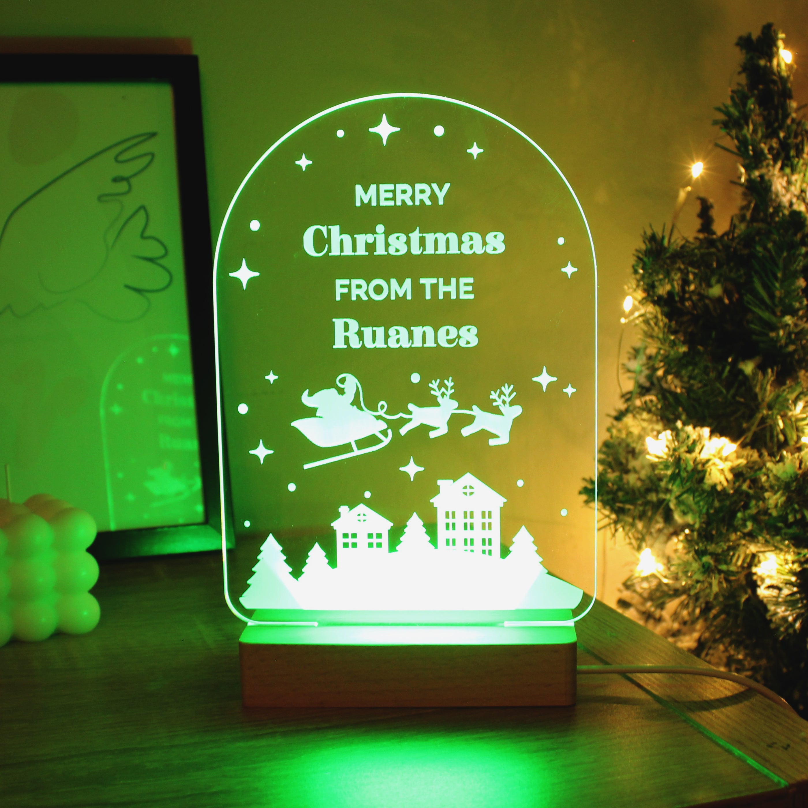 Personalised Christmas Wooden Based LED Light - gift & personalise