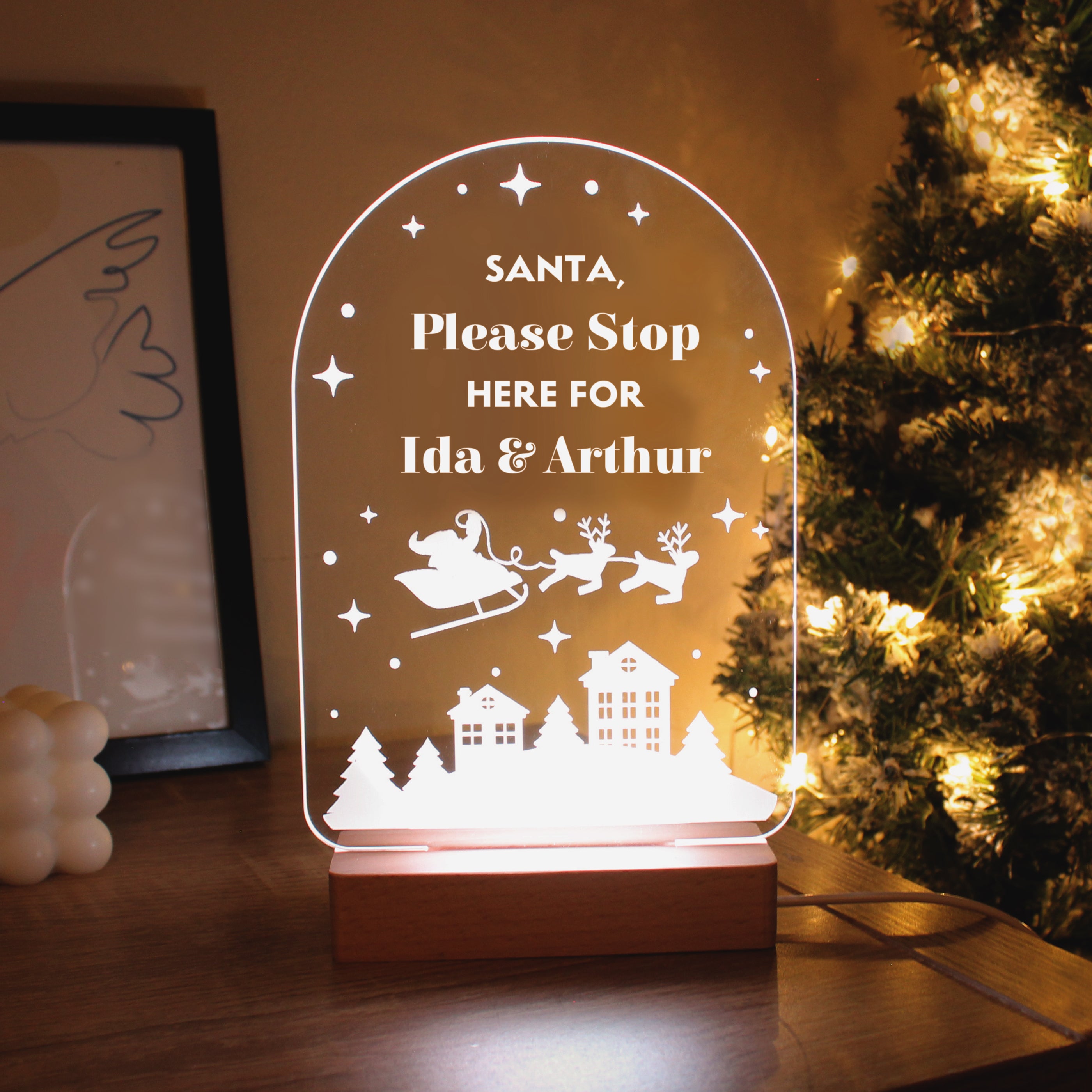 Personalised Christmas Wooden Based LED Light - gift & personalise