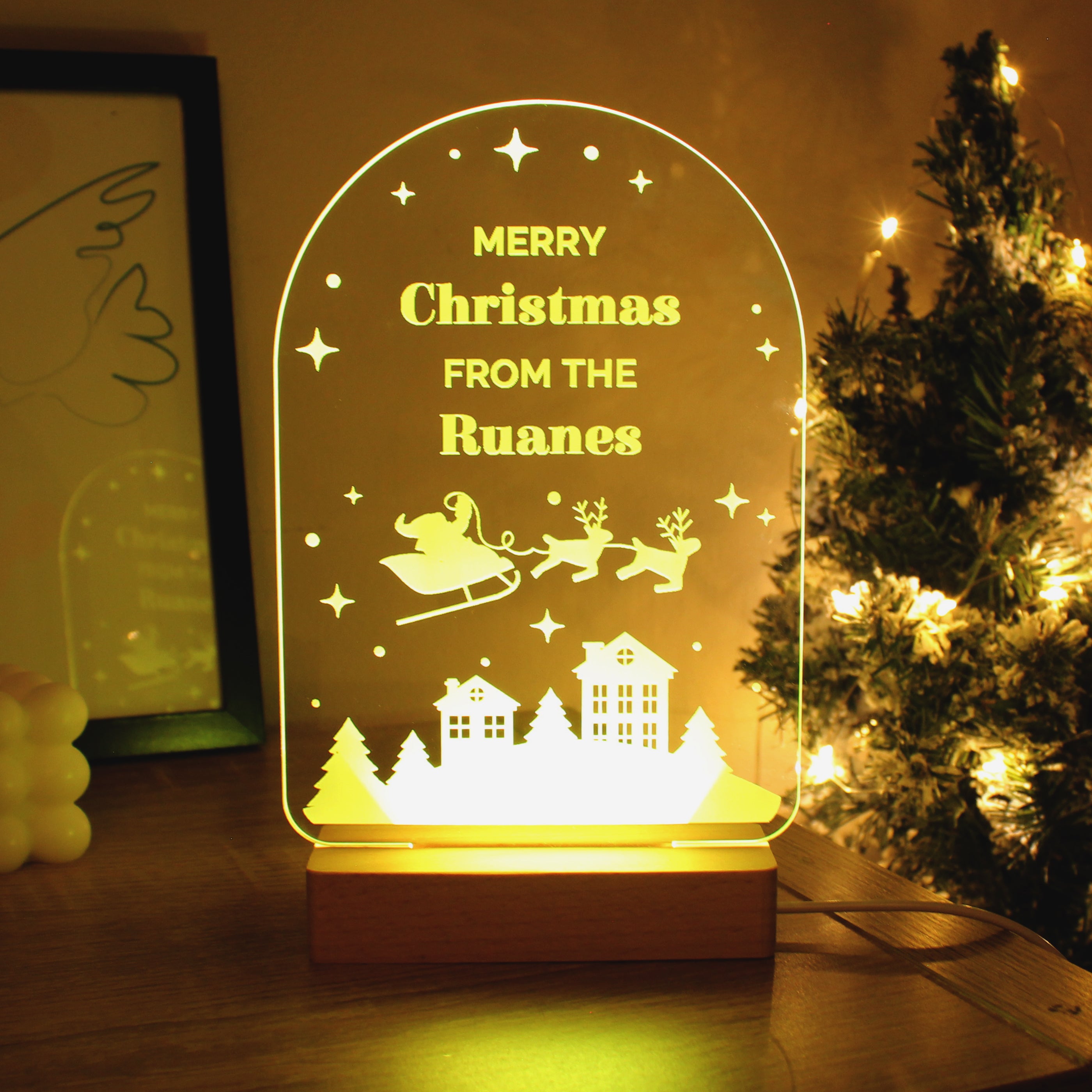 Personalised Christmas Wooden Based LED Light - gift & personalise