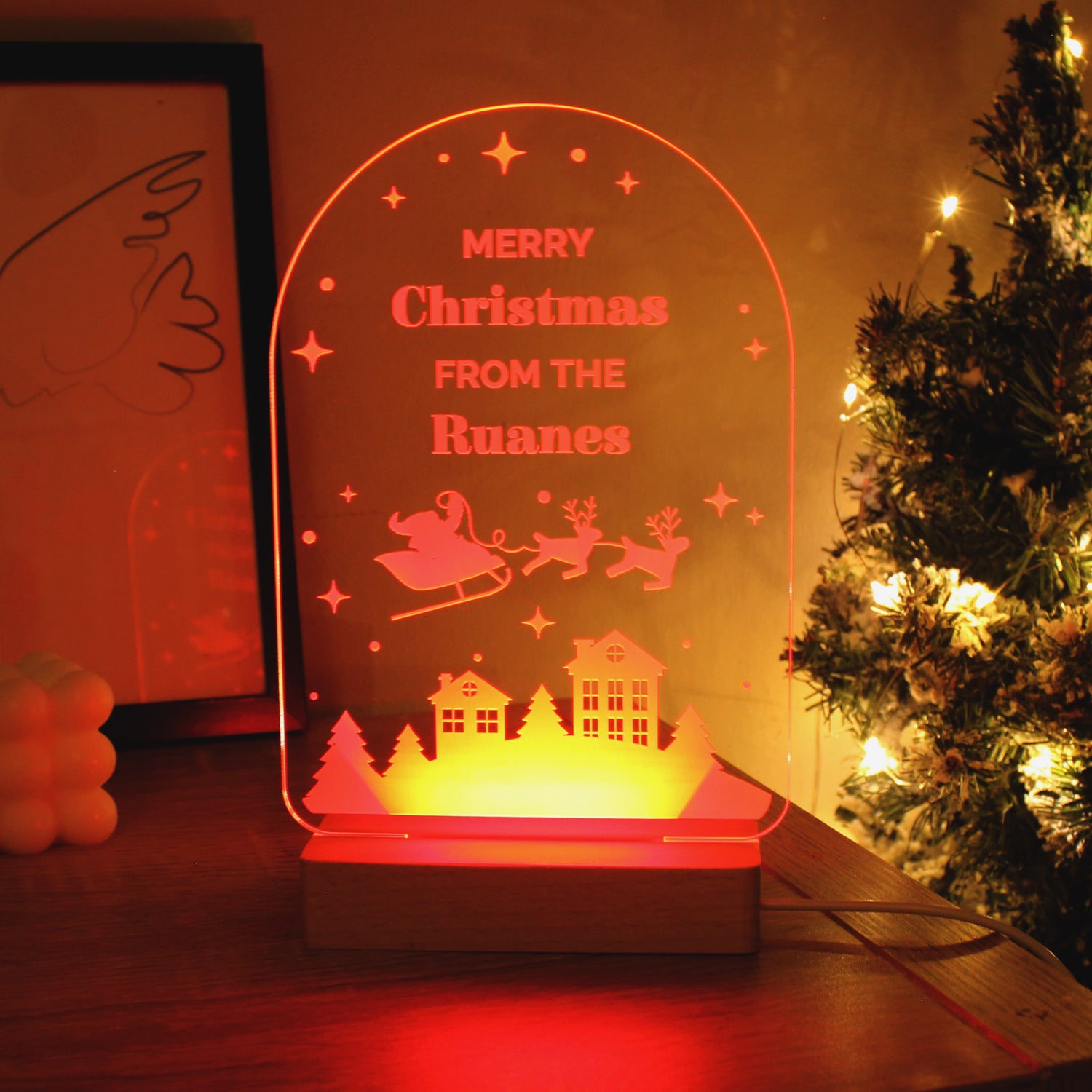 Personalised Christmas Wooden Based LED Light - gift & personalise