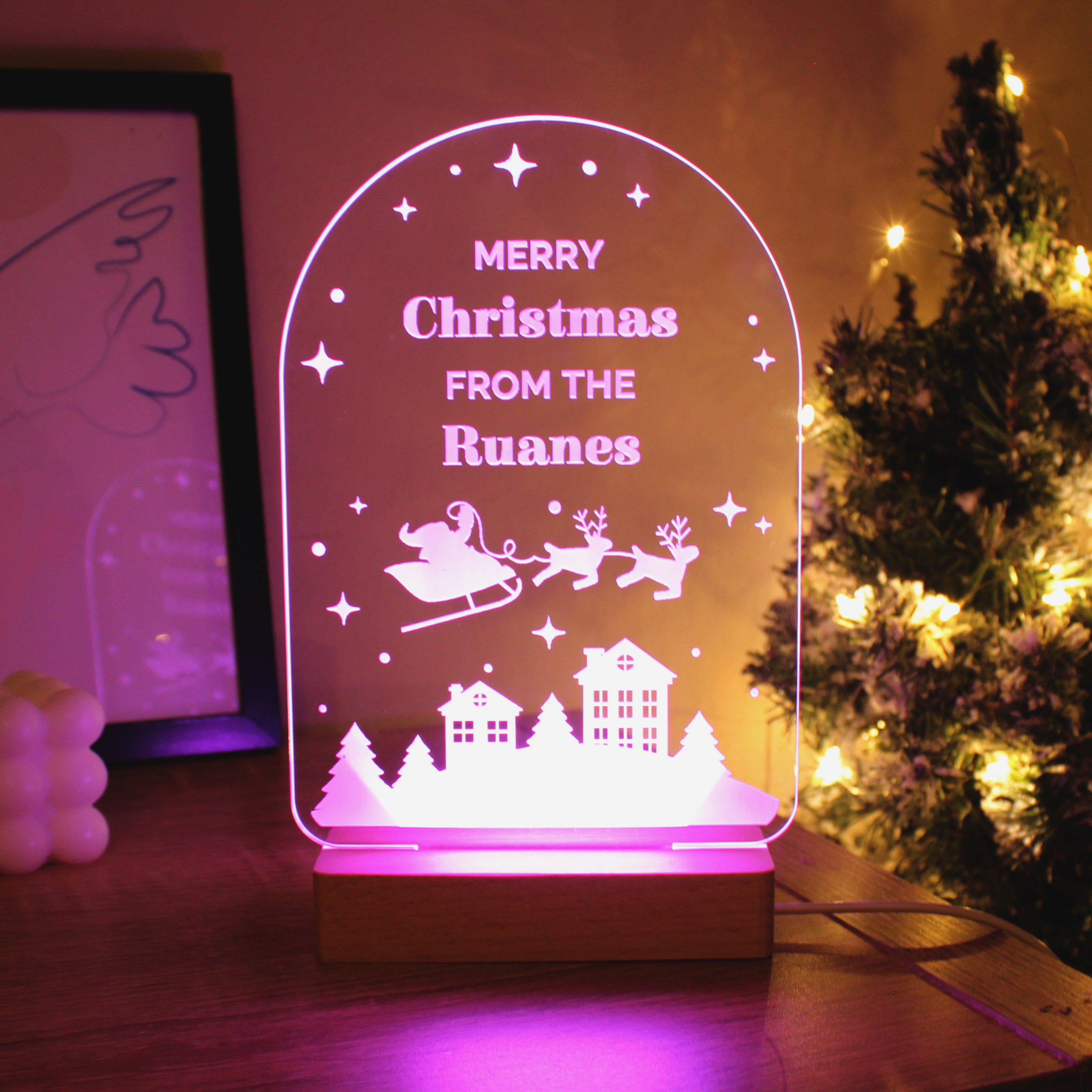 Personalised Christmas Wooden Based LED Light - gift & personalise