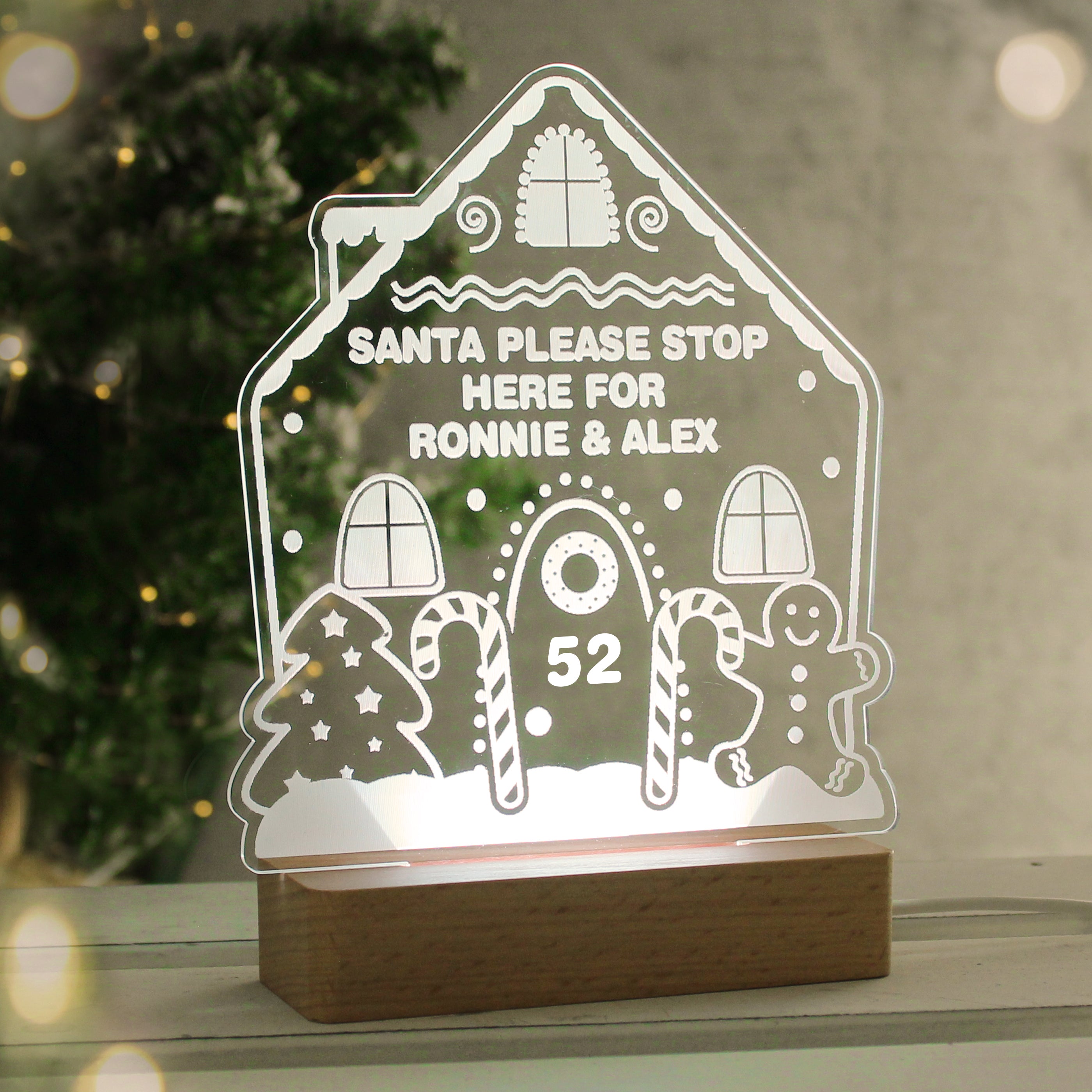 Personalised Gingerbread House Christmas Wooden Based LED Light - gift & personalise