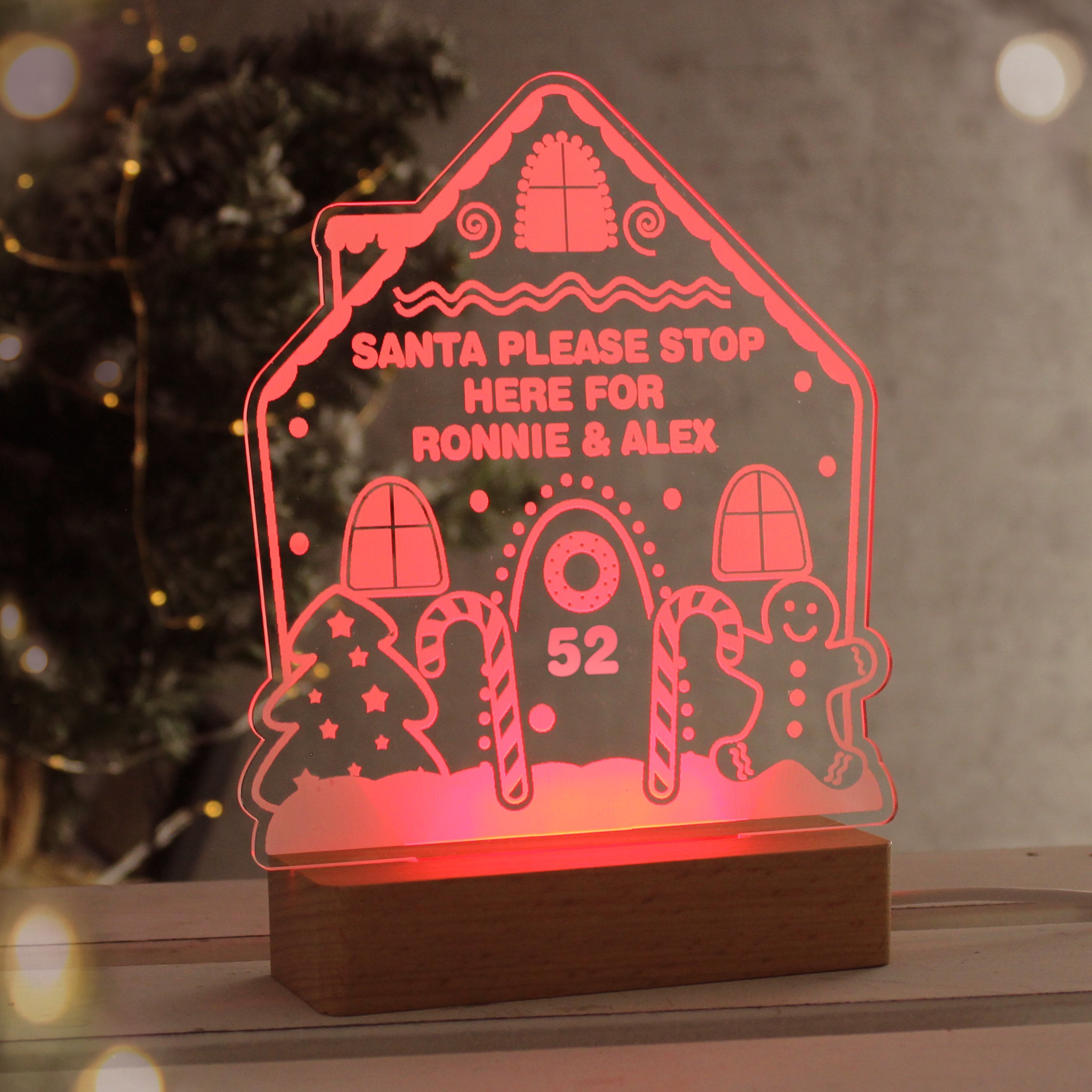 Personalised Gingerbread House Christmas Wooden Based LED Light - gift & personalise