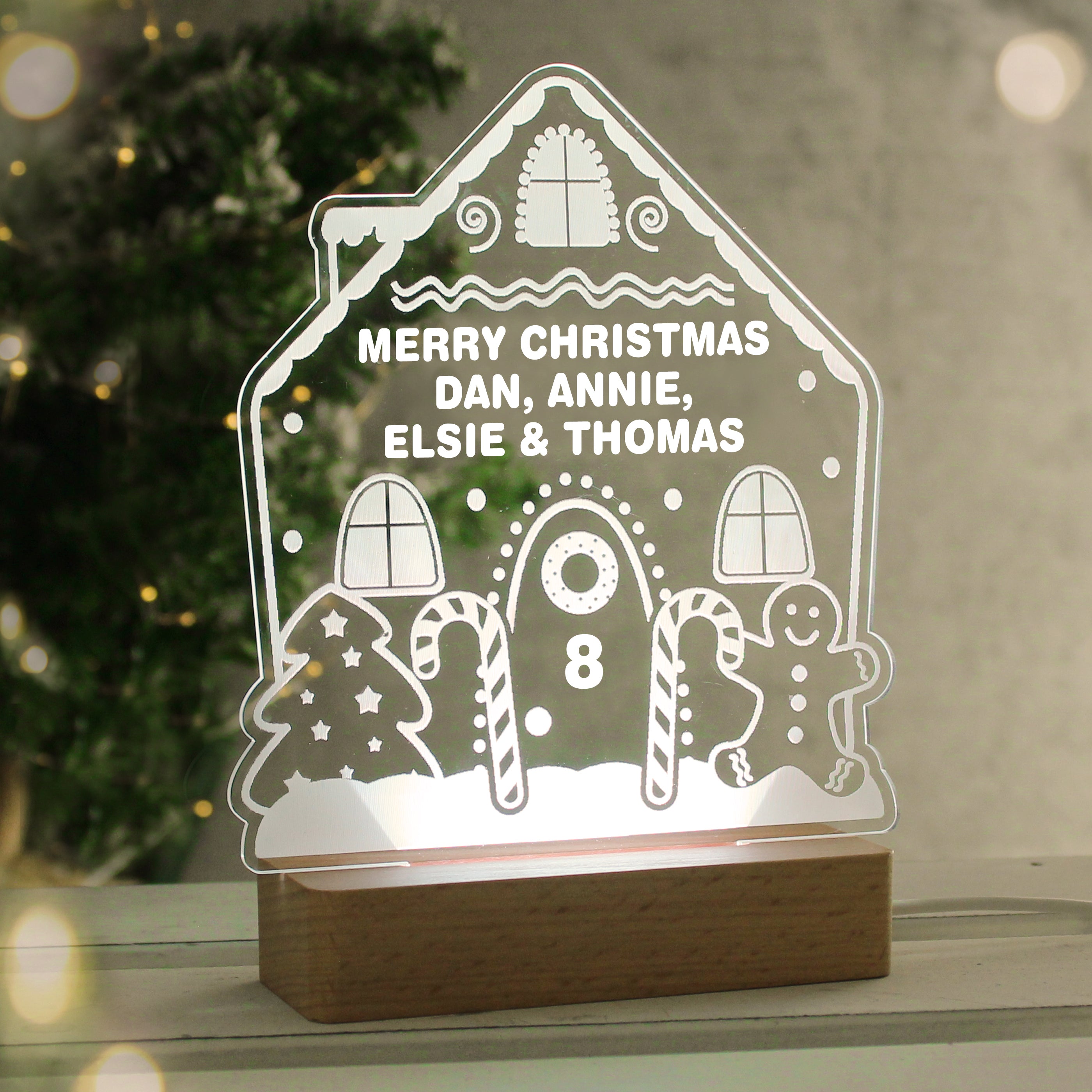 Personalised Gingerbread House Christmas Wooden Based LED Light - gift & personalise