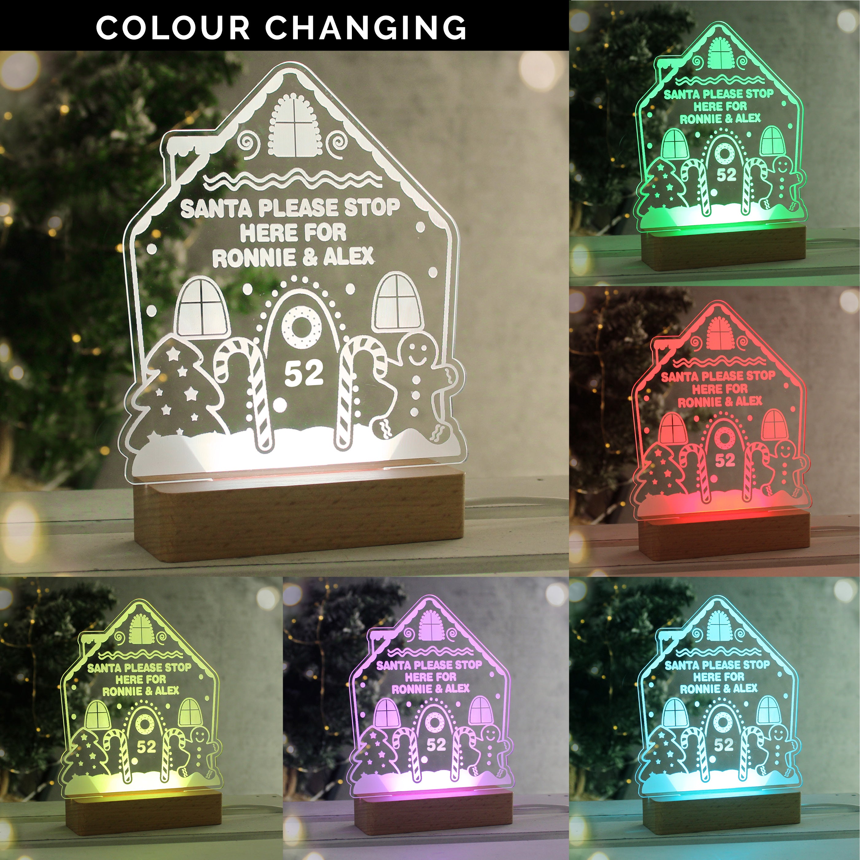 Personalised Gingerbread House Christmas Wooden Based LED Light - gift & personalise