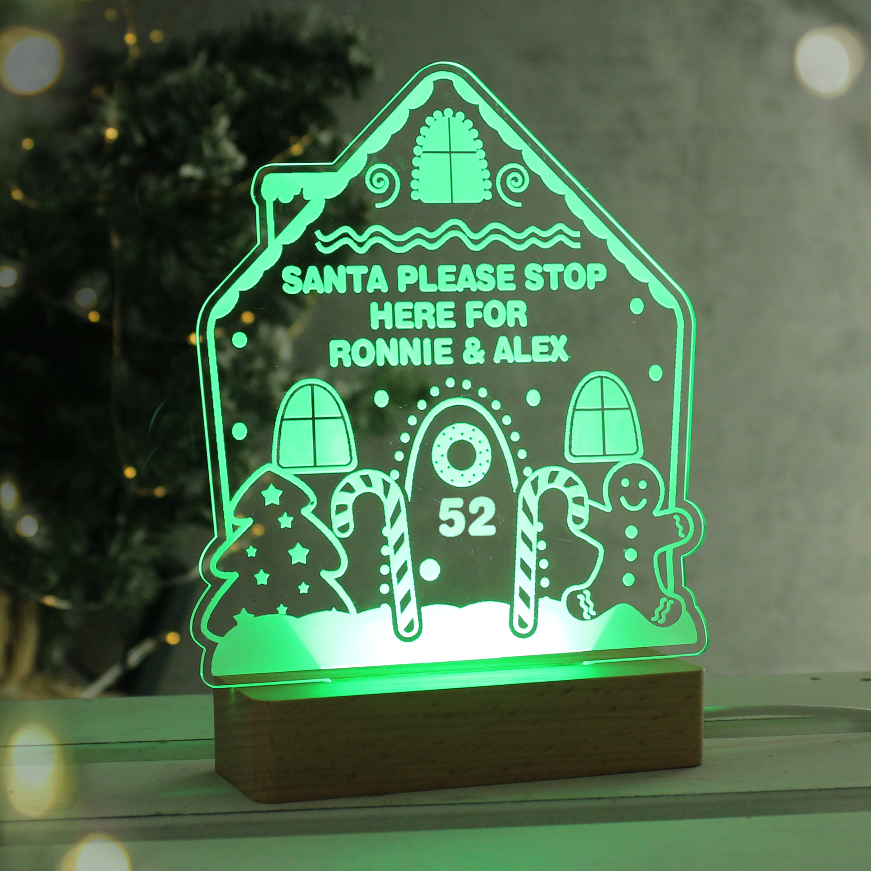 Personalised Gingerbread House Christmas Wooden Based LED Light - gift & personalise