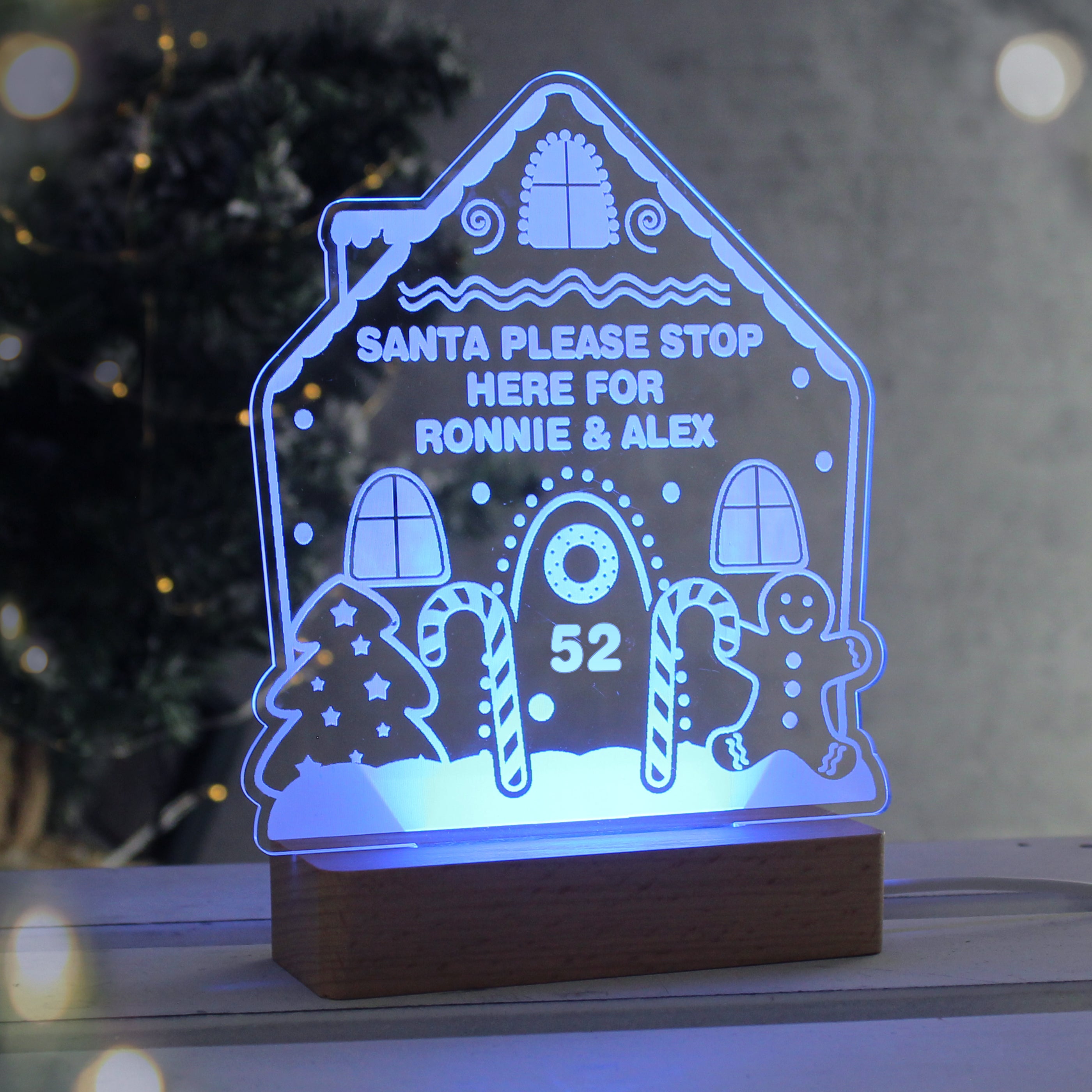 Personalised Gingerbread House Christmas Wooden Based LED Light - gift & personalise